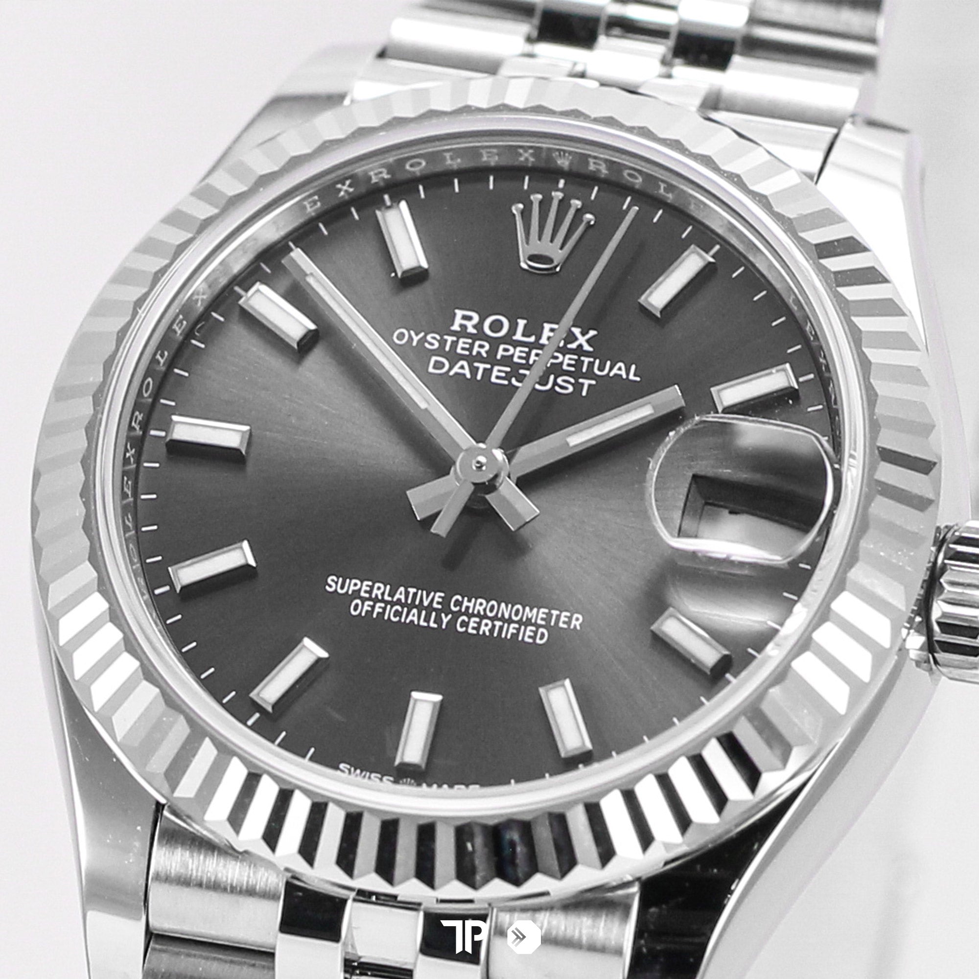 Datejust 31 Dark Grey Stick Index White Gold Fluted Bezel Jubilee (NEW 2024)