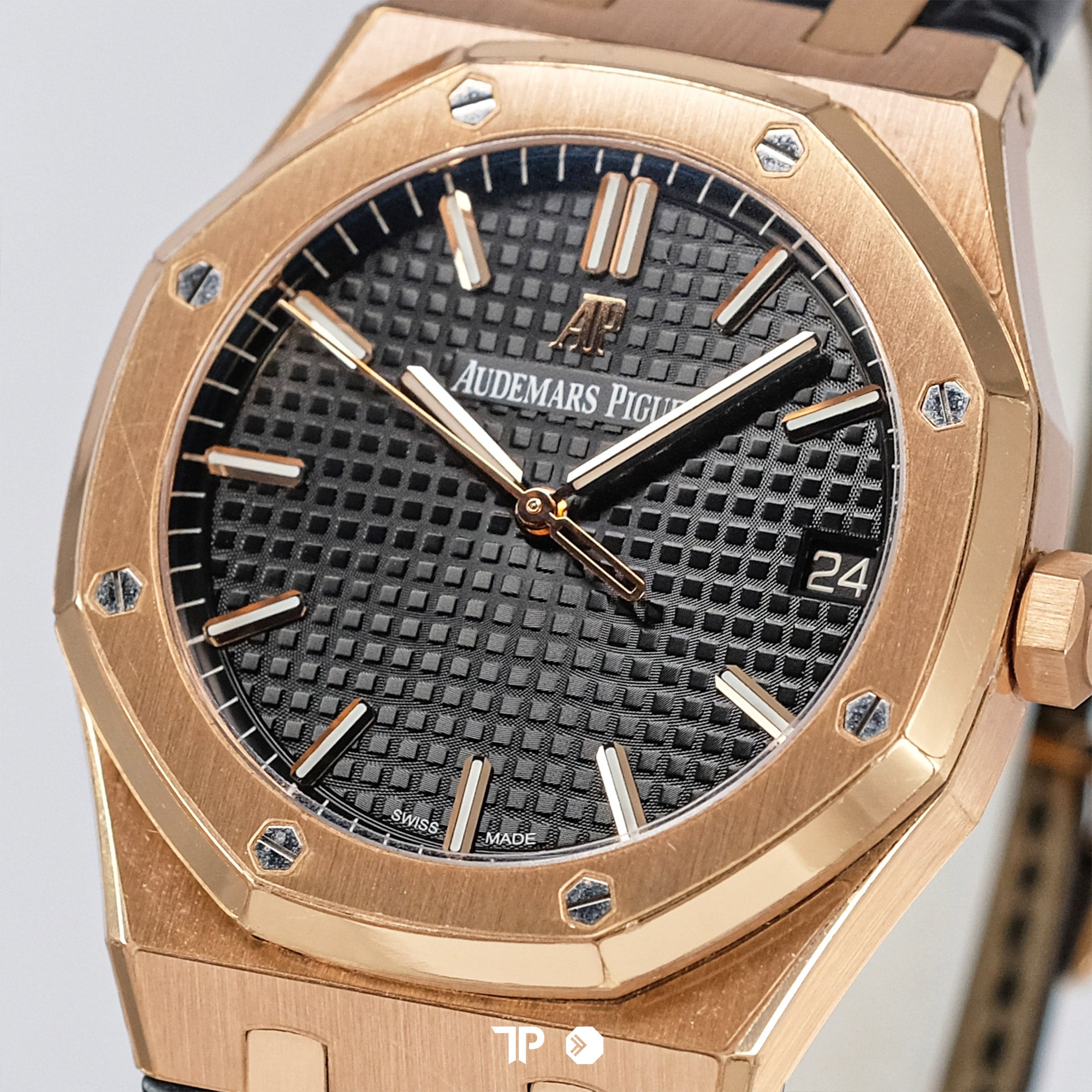 Royal Oak Rose Gold Black Dial Leather Strap 15500OR (2020)