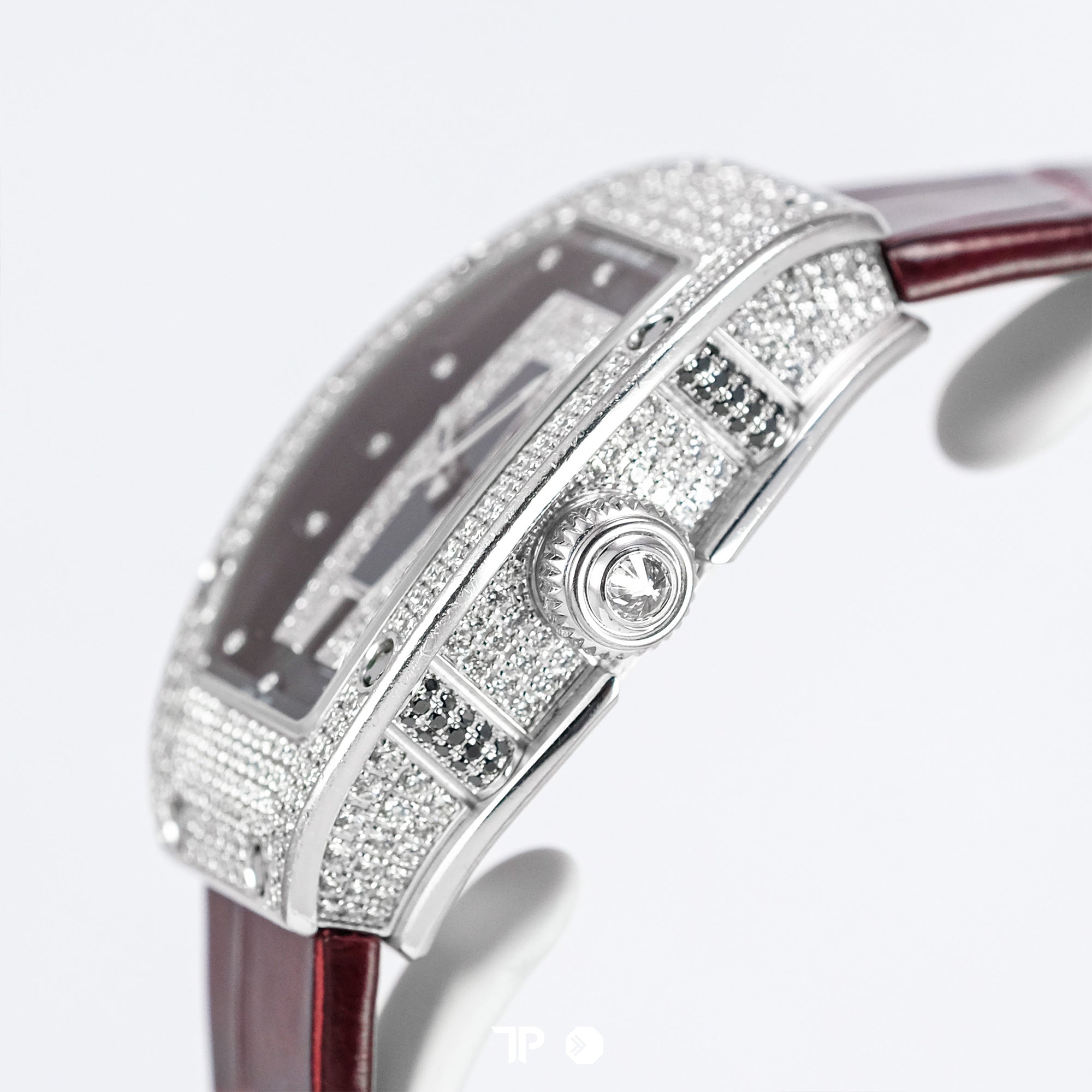 RM007 White Gold Diamond Black Dial Red Leather