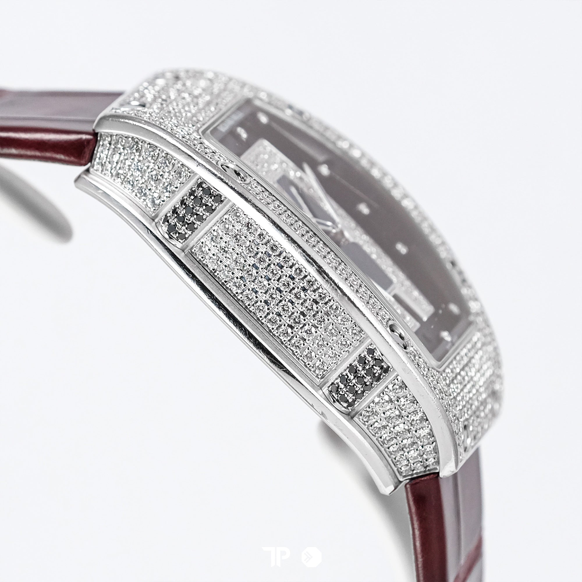 RM007 White Gold Diamond Black Dial Red Leather