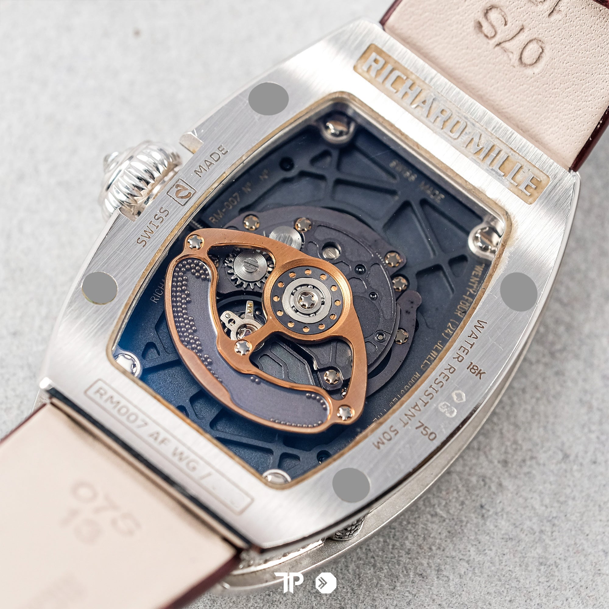 RM007 White Gold Diamond Black Dial Red Leather
