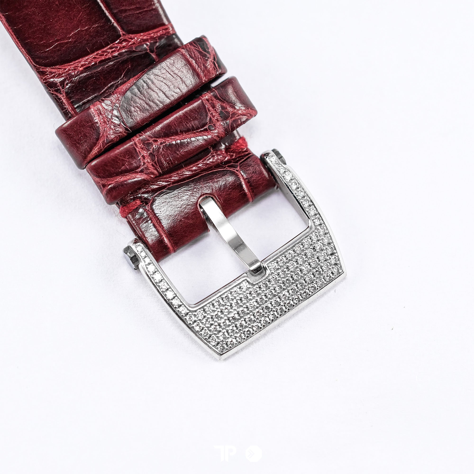 RM007 White Gold Diamond Black Dial Red Leather