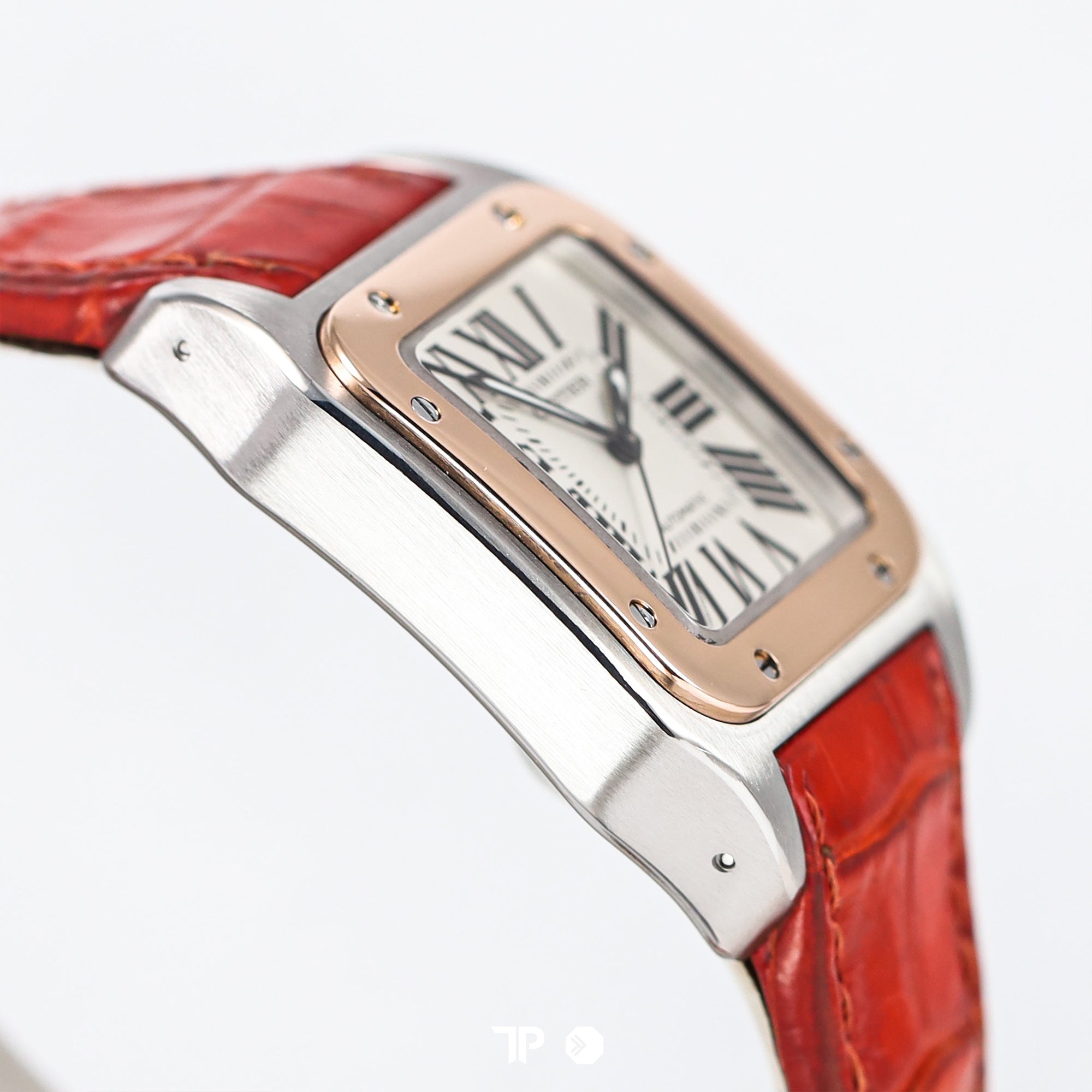 Santos 100 Twotone Rosegold Midsize Silver Dial