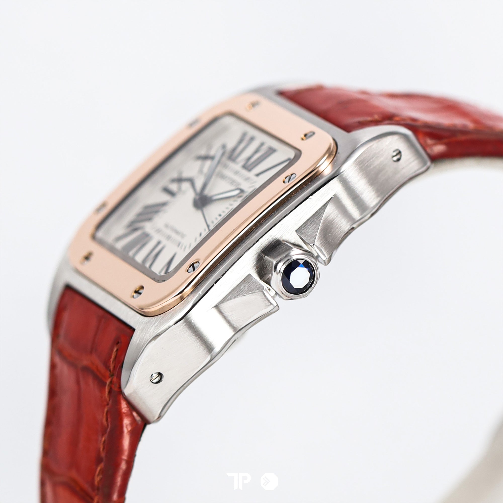 Santos 100 Twotone Rosegold Midsize Silver Dial