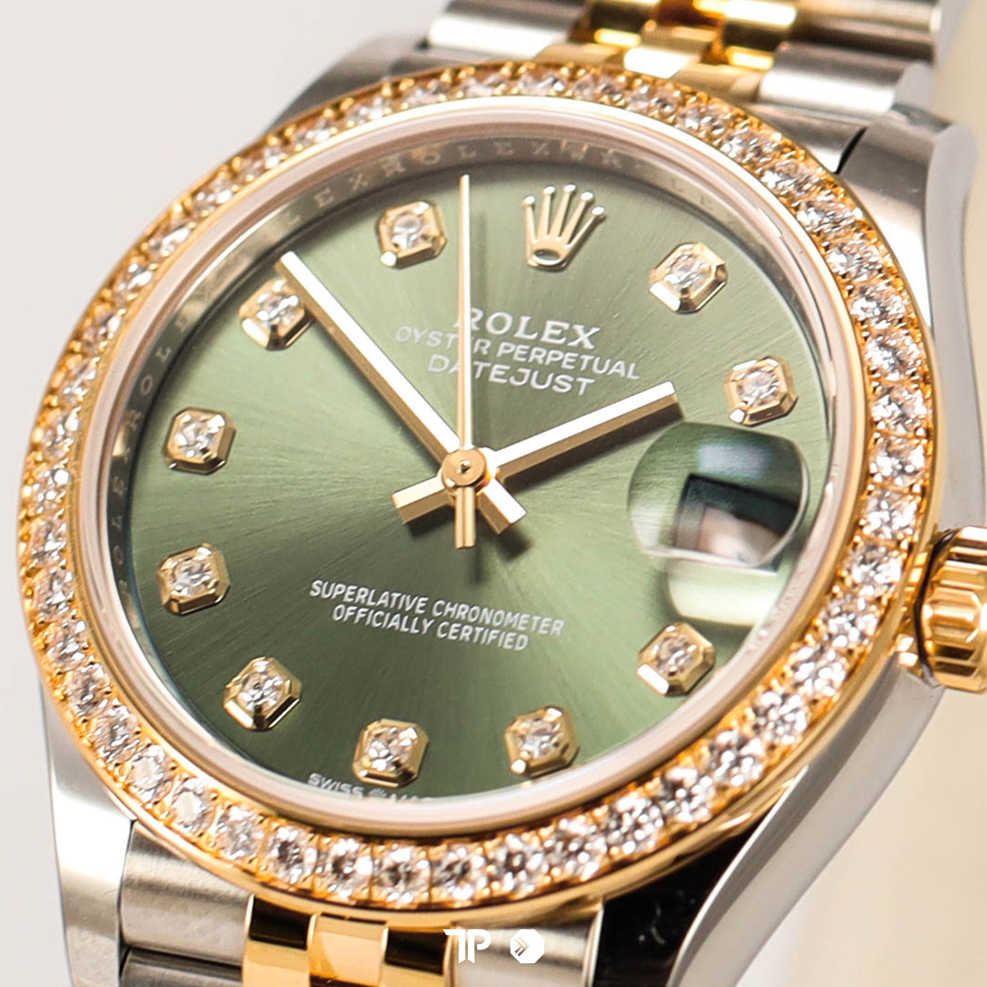 Datejust 31 Two Tone Yellow Gold Green Dial Diamond Bezel RBR NEW (2025)