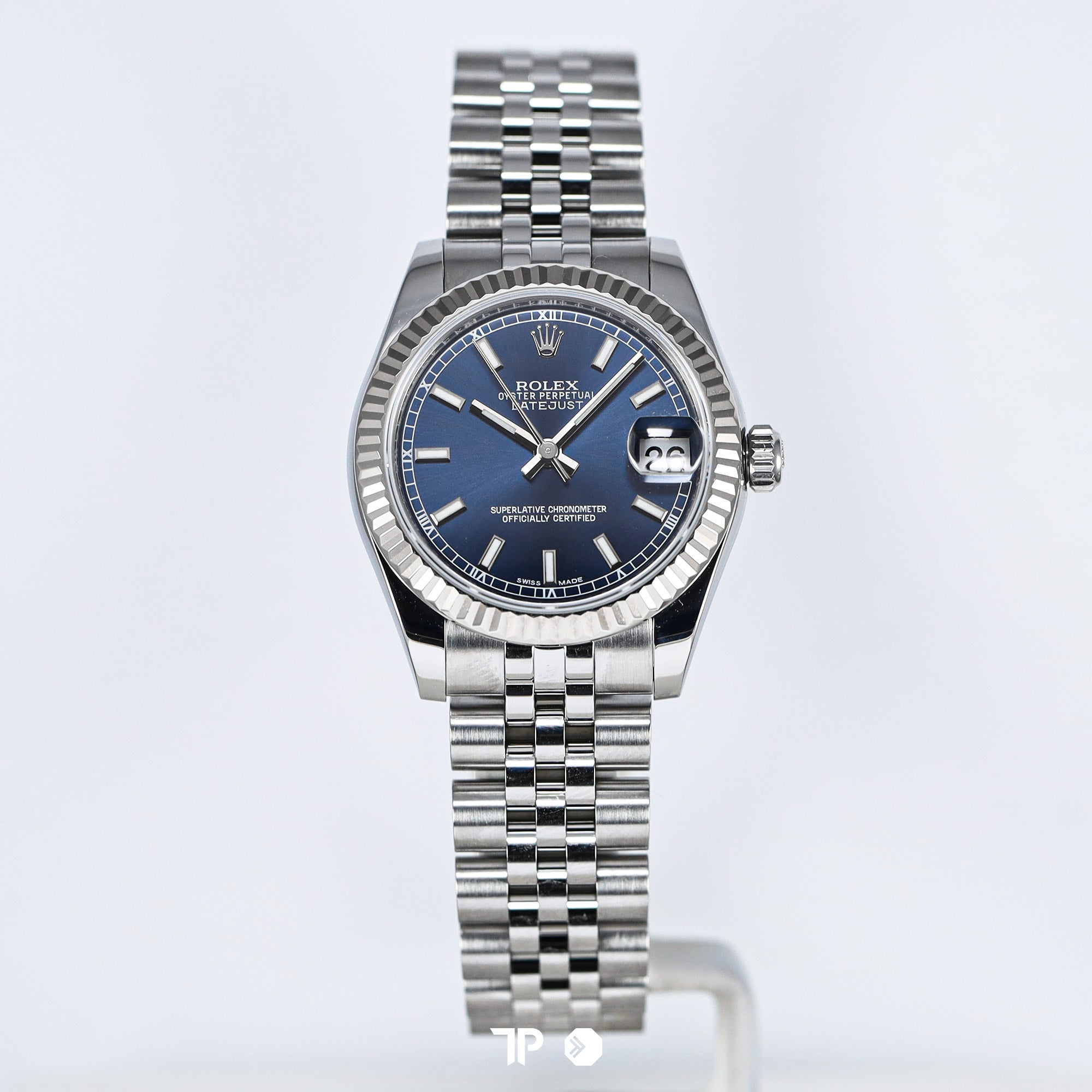 Datejust 31 Blue Jubilee Bracelet White Gold Fluted Bezel (2017)