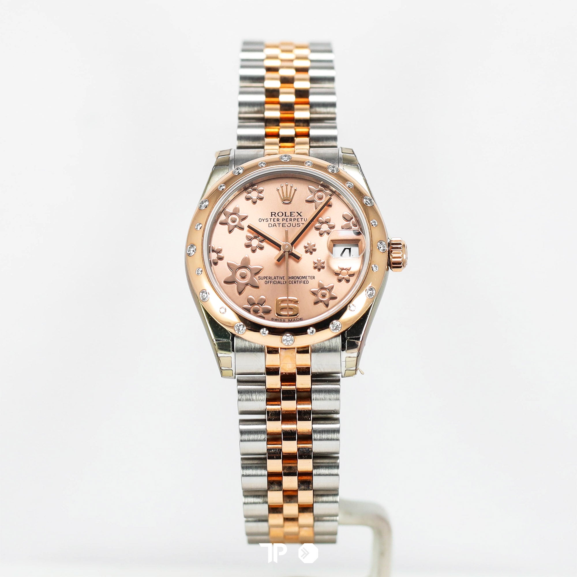 Datejust 31 Pink Raised Floral Motif Dial Diamond Bezel 18K Rose Gold Two Tone Jubilee (2011)