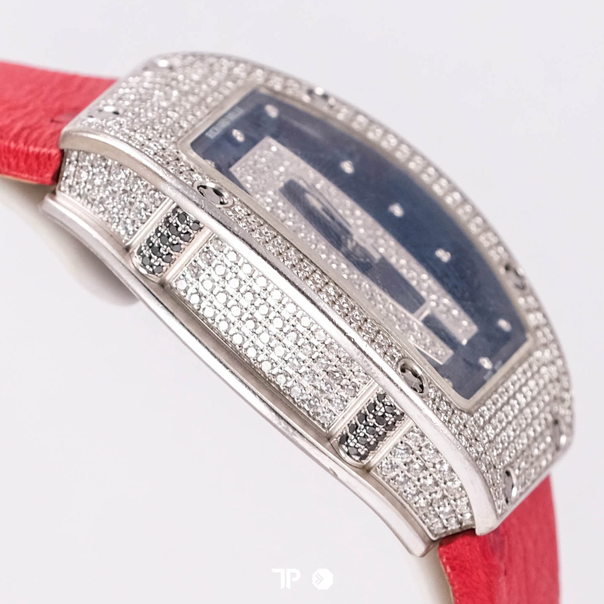 RM007 White Gold Diamond Black Dial Red Leather