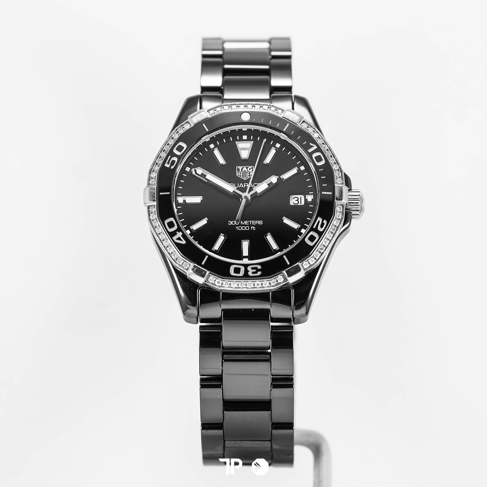 Aquaracer Quartz Lady Diamond Bezel Ceramic Black Dial 35mm (2019)