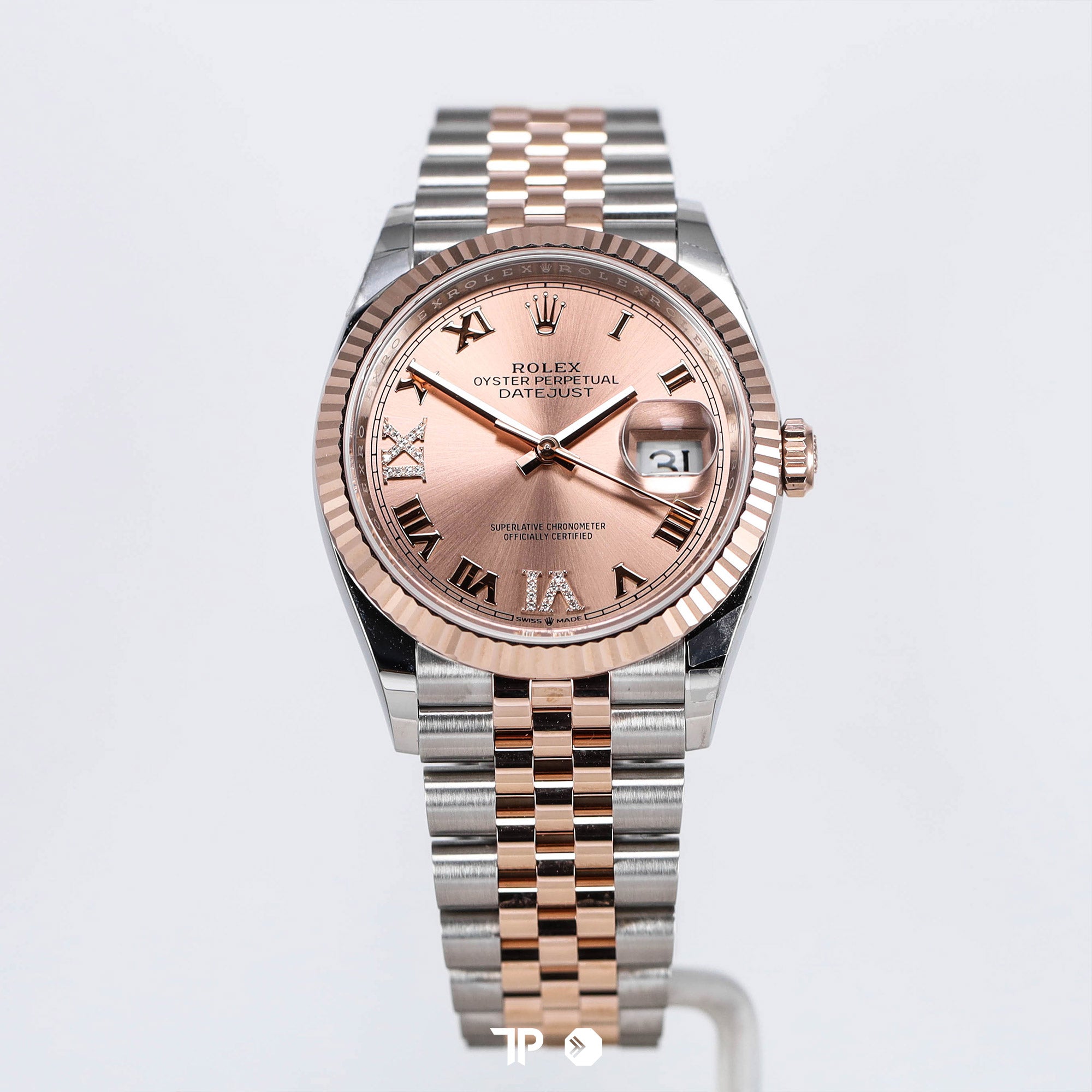 Datejust 36 Two Tone Rosegold Pink Dial Roman Index Diamond on VI & IX NEW(2024)