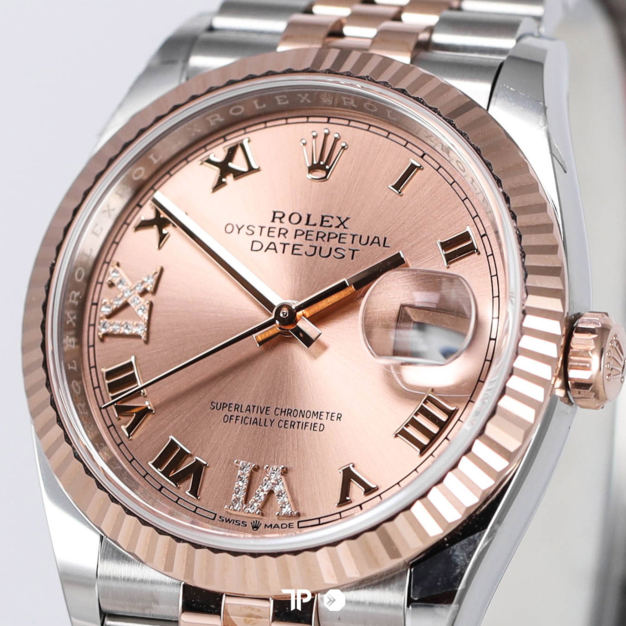 Datejust 36 Two Tone Rosegold Pink Dial Roman Index Diamond on VI & IX NEW(2024)