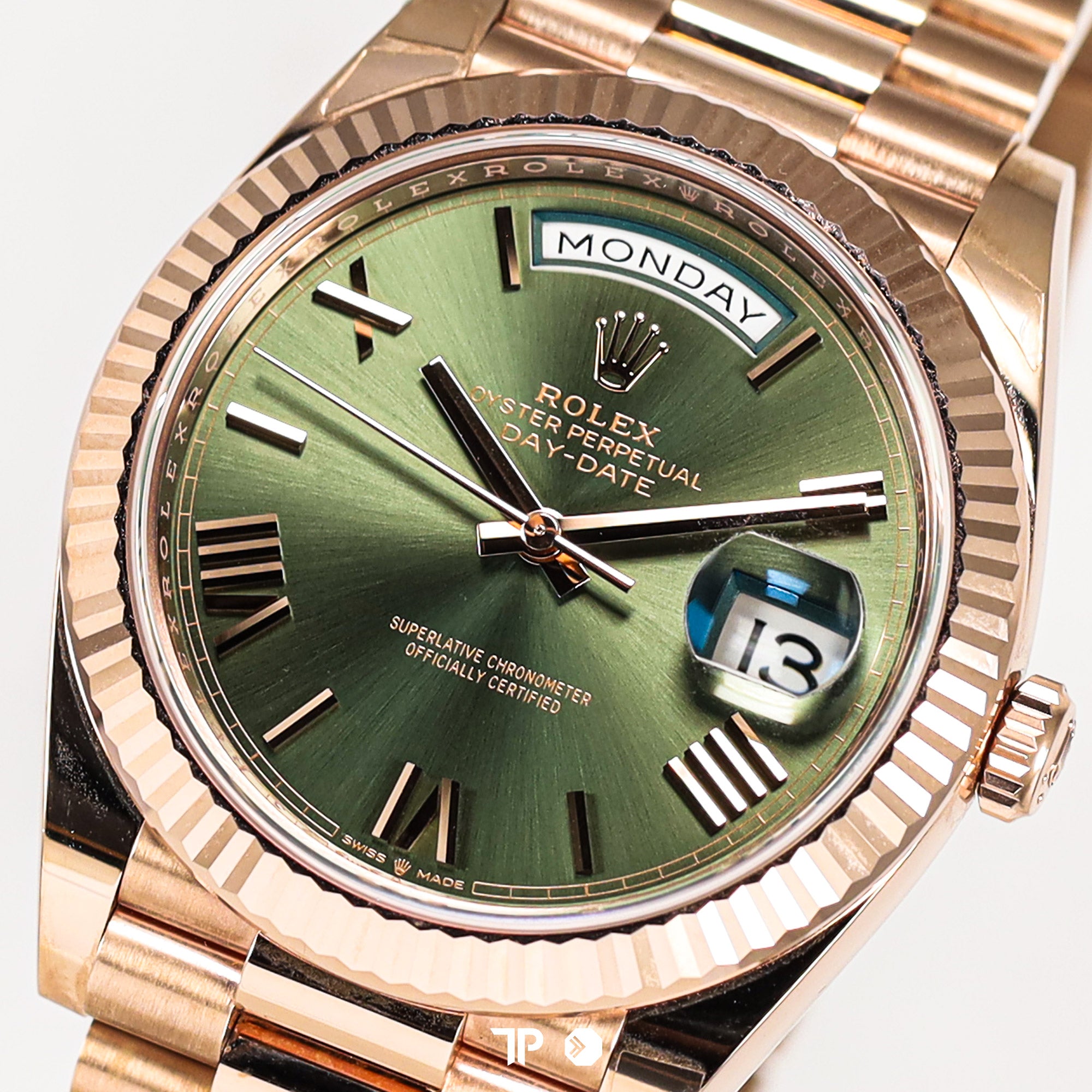 Day-Date Rose Gold Olive Green Dial President Bracelet 40mm LIKE NEW (2021)