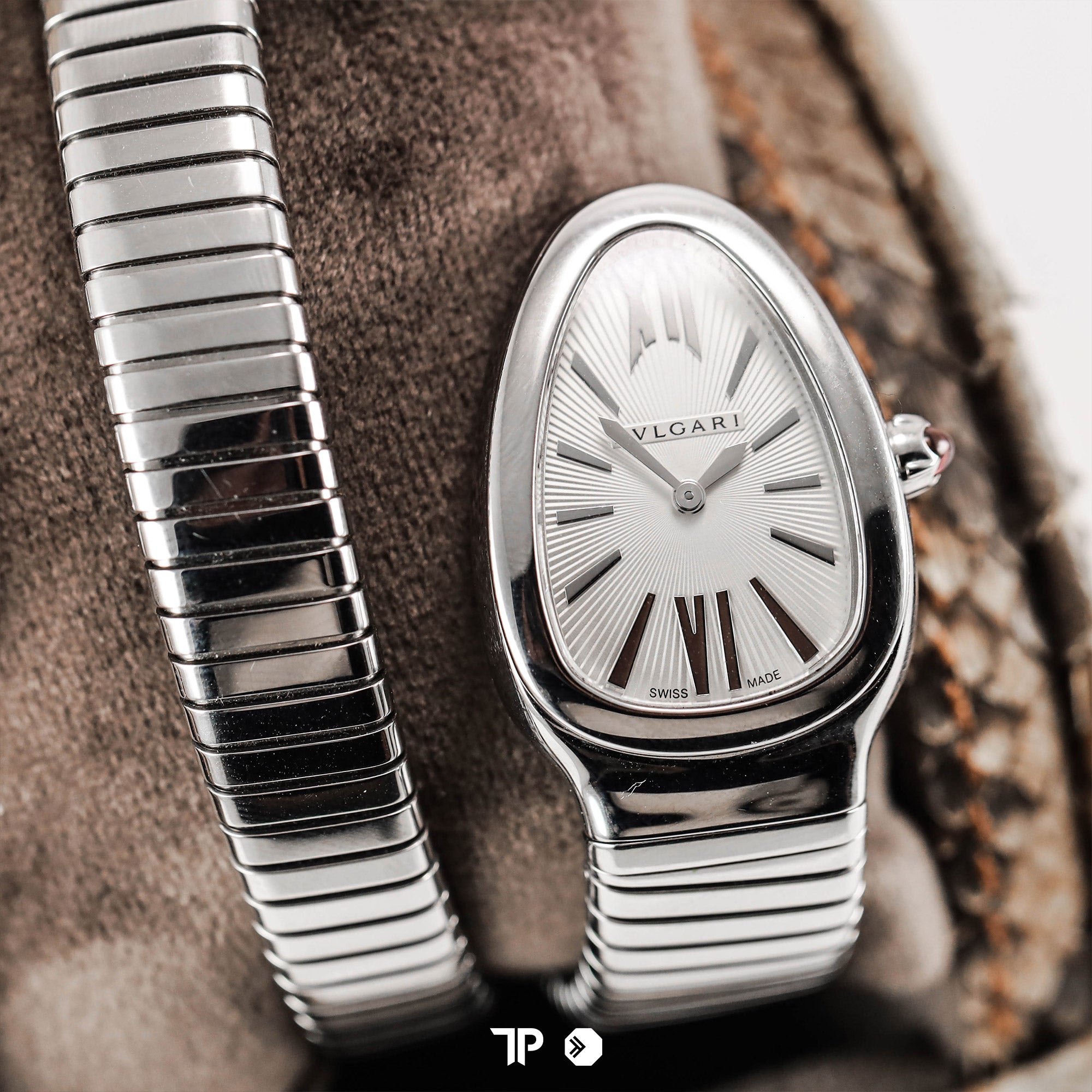 Serpenti Tubogas Double Spiral Watch Silver Opline Dial 35mm