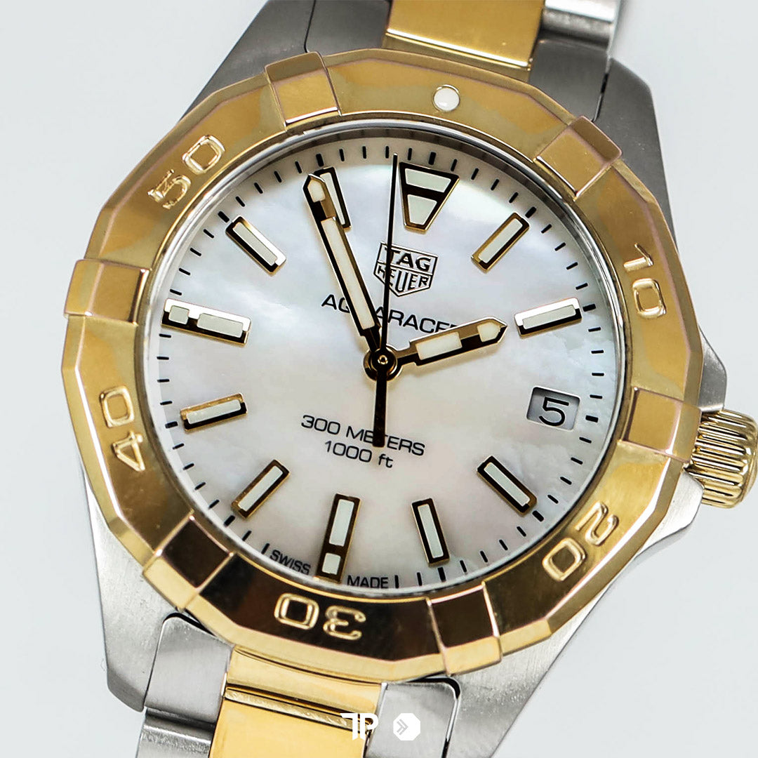 Aquaracer Lady Two Tone Yellow Gold White MOP Dial 32mm