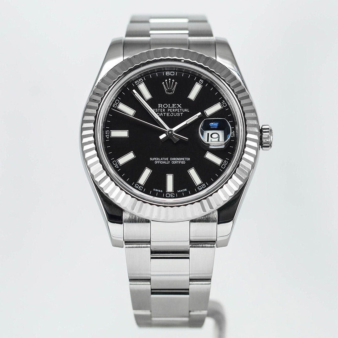 Datejust 41 Black Oyster White Gold Fluted Bezel (2013)