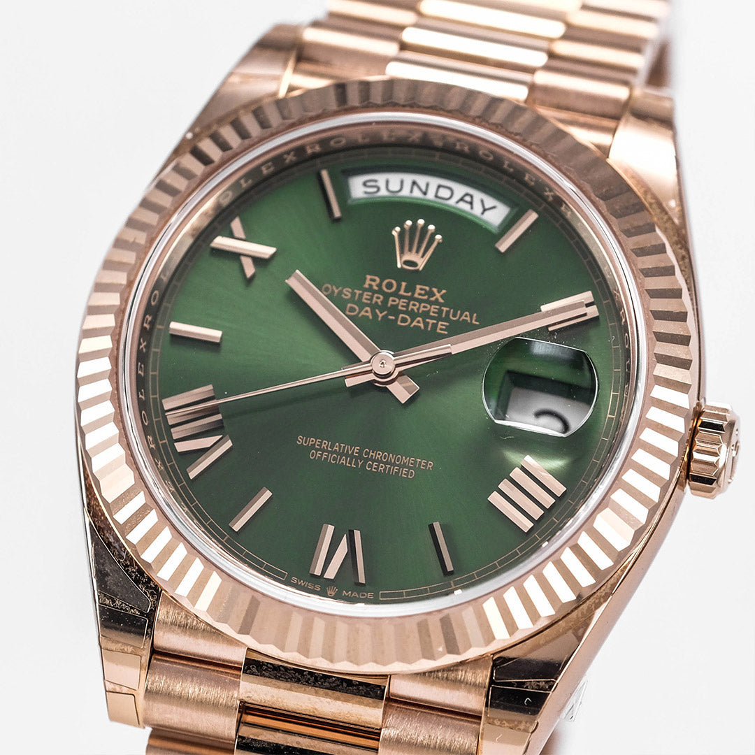 Day-Date Rose Gold Olive Green Dial President Bracelet 40mm (2022)