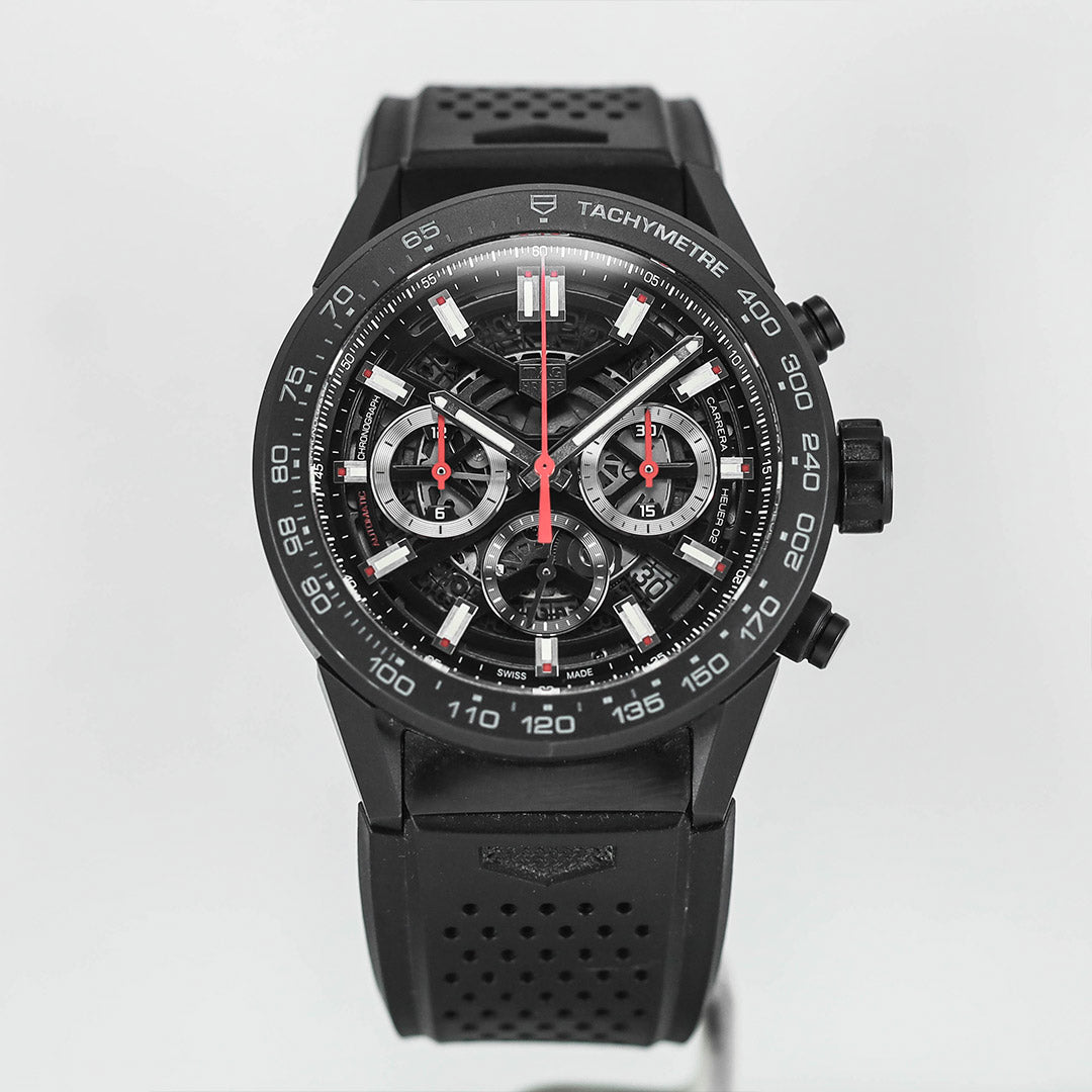 Carrera Heuer 02 Chronograph Black Rubber Automatic Skeleton Dial 45mm (2020)