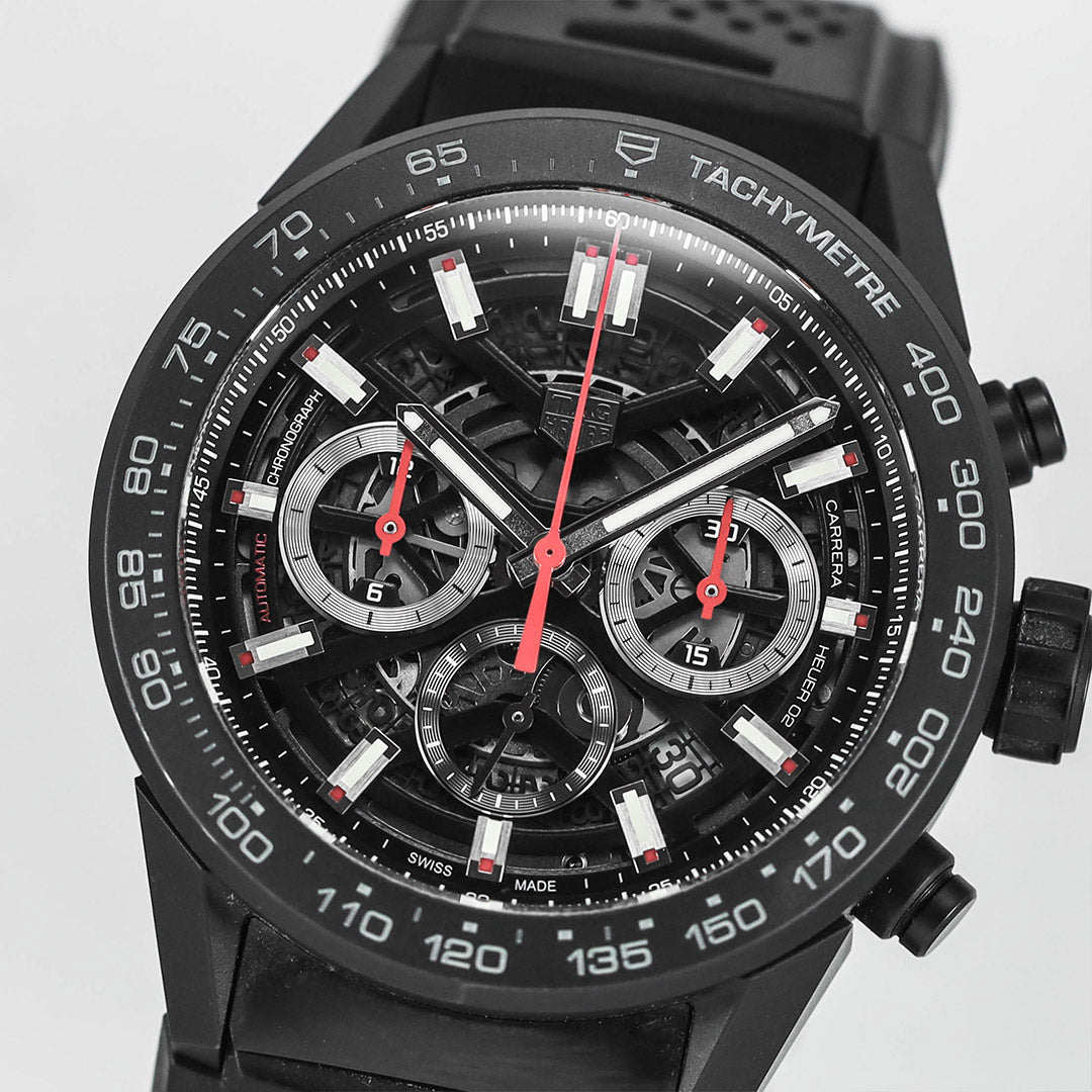 Carrera Heuer 02 Chronograph Black Rubber Automatic Skeleton Dial 45mm (2020)