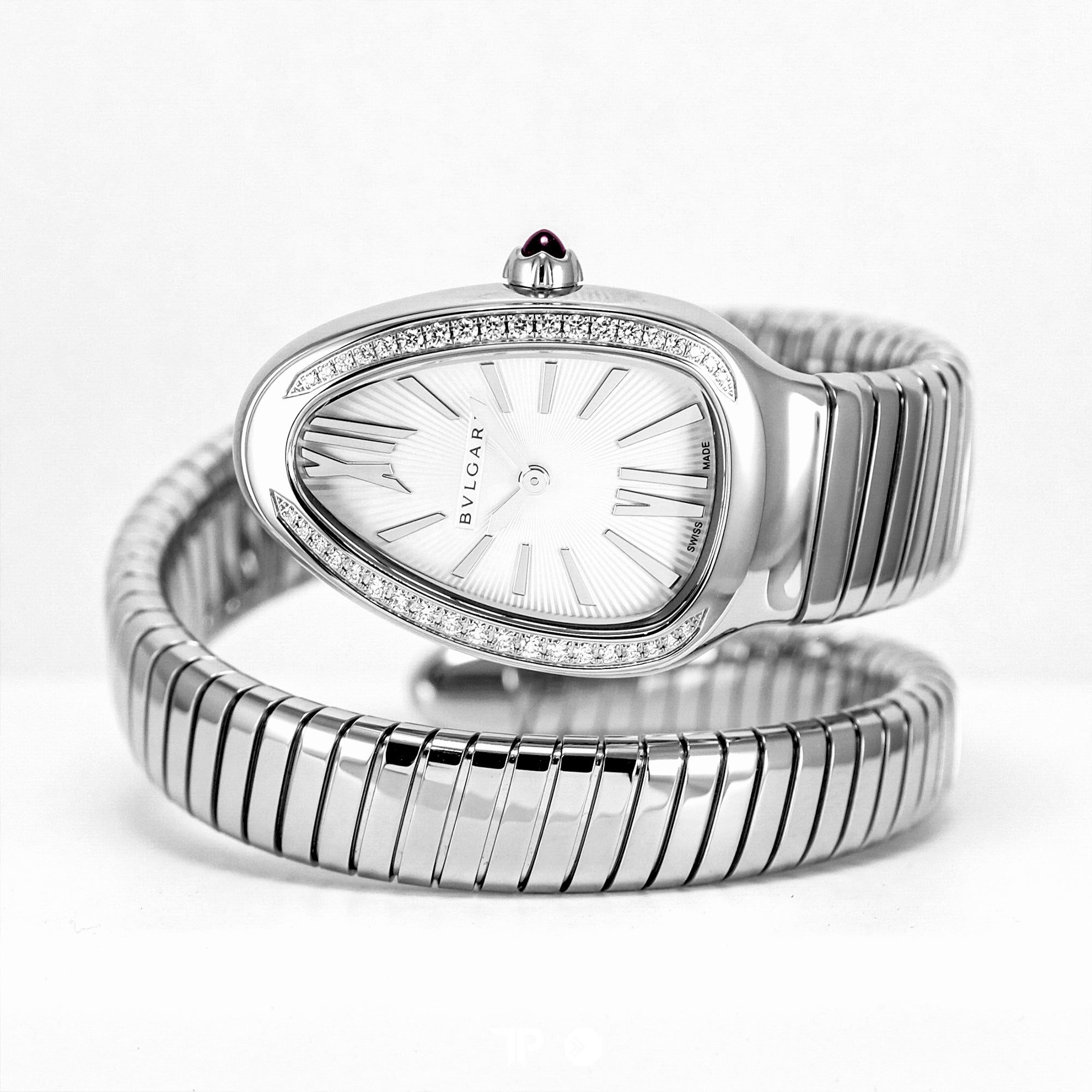 Serpenti Tubogas Single Spiral Silver Opaline Diamond 35mm LIKENEW (2026)