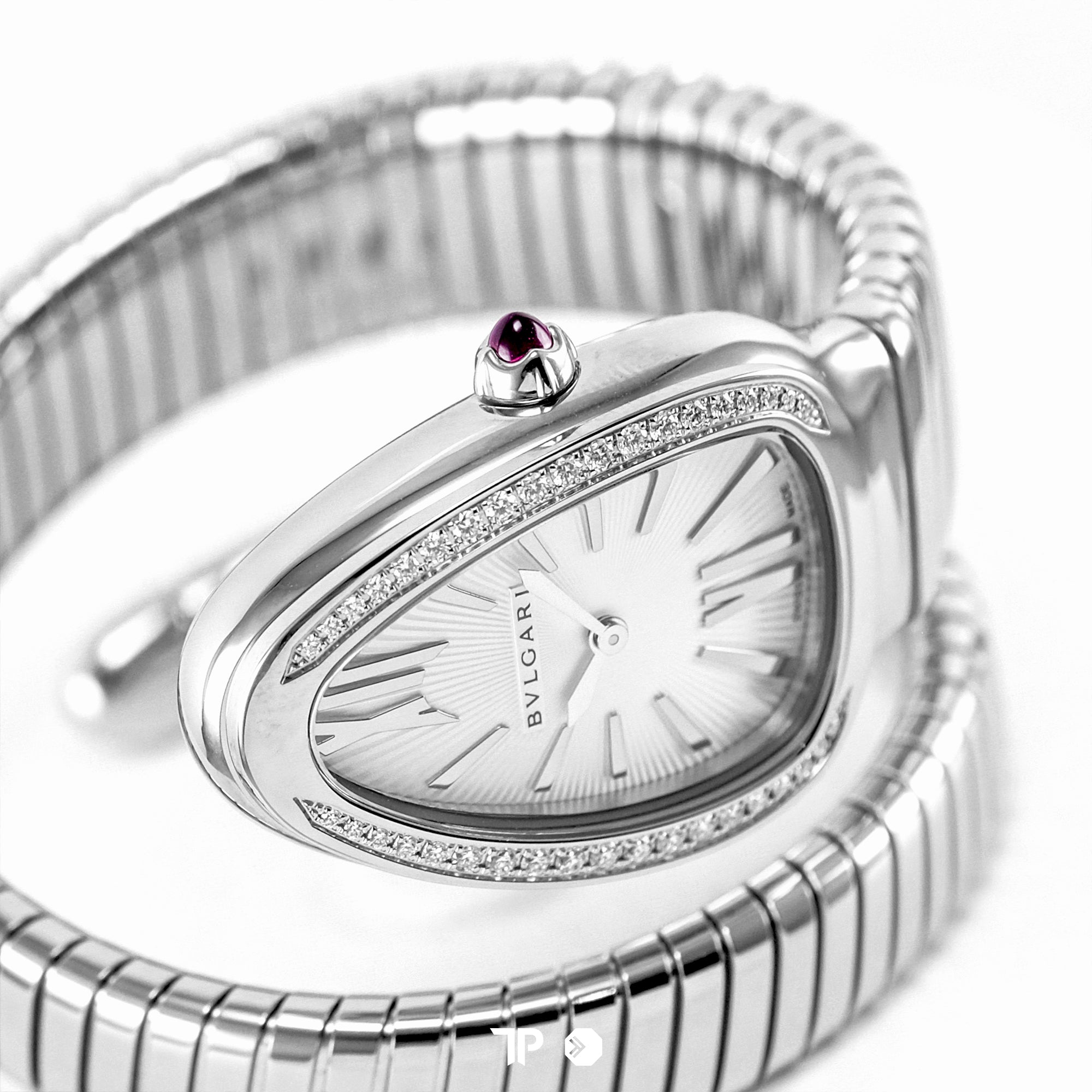Serpenti Tubogas Single Spiral Silver Opaline Diamond 35mm LIKENEW (2026)