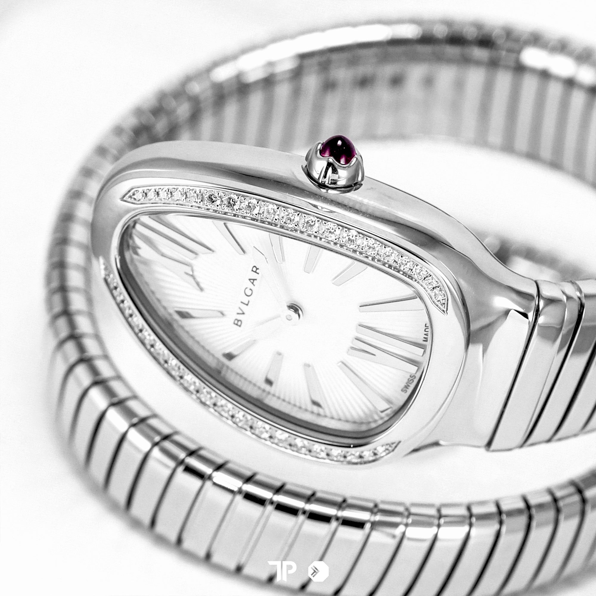 Serpenti Tubogas Single Spiral Silver Opaline Diamond 35mm LIKENEW (2026)