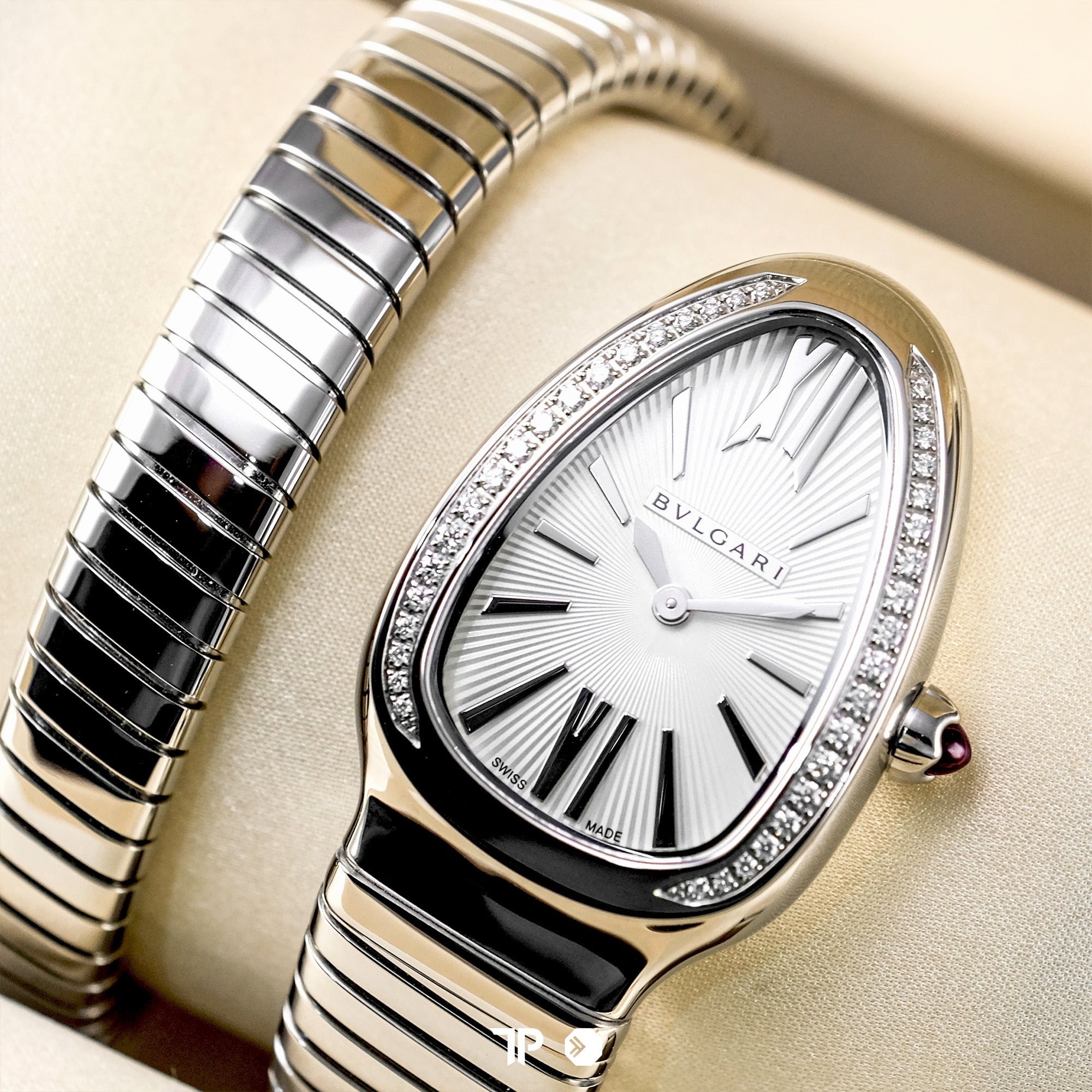 Serpenti Tubogas Single Spiral Silver Opaline Diamond 35mm LIKENEW (2026)
