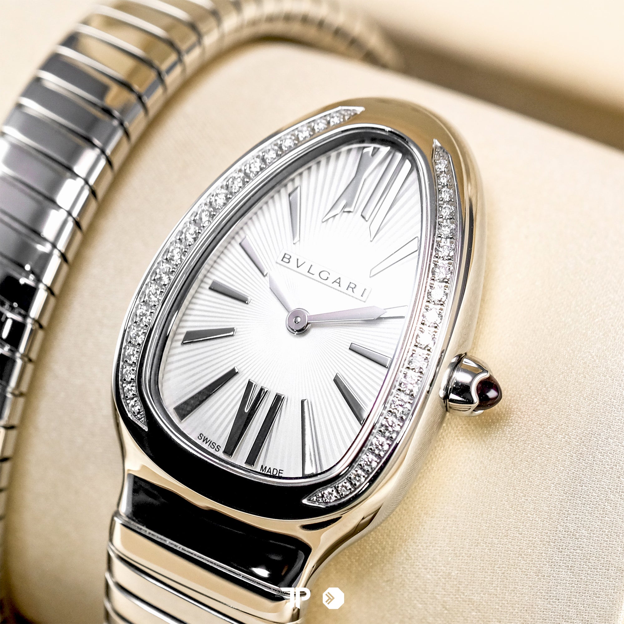 Serpenti Tubogas Single Spiral Silver Opaline Diamond 35mm LIKENEW (2026)