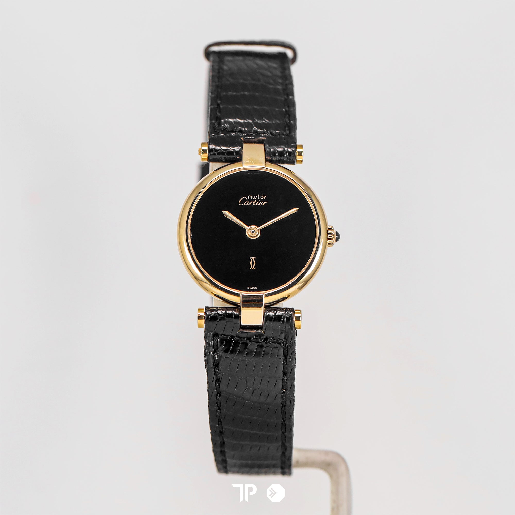 Must de Cartier Paris Vermeil Vendome Black Quartz 24mm