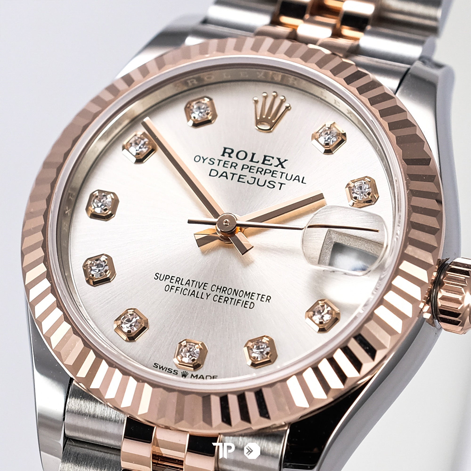 Datejust 31 Two Tone Rose Gold  Silver Dial Diamond Index Fluted Bezel Jubilee NEW (2025)