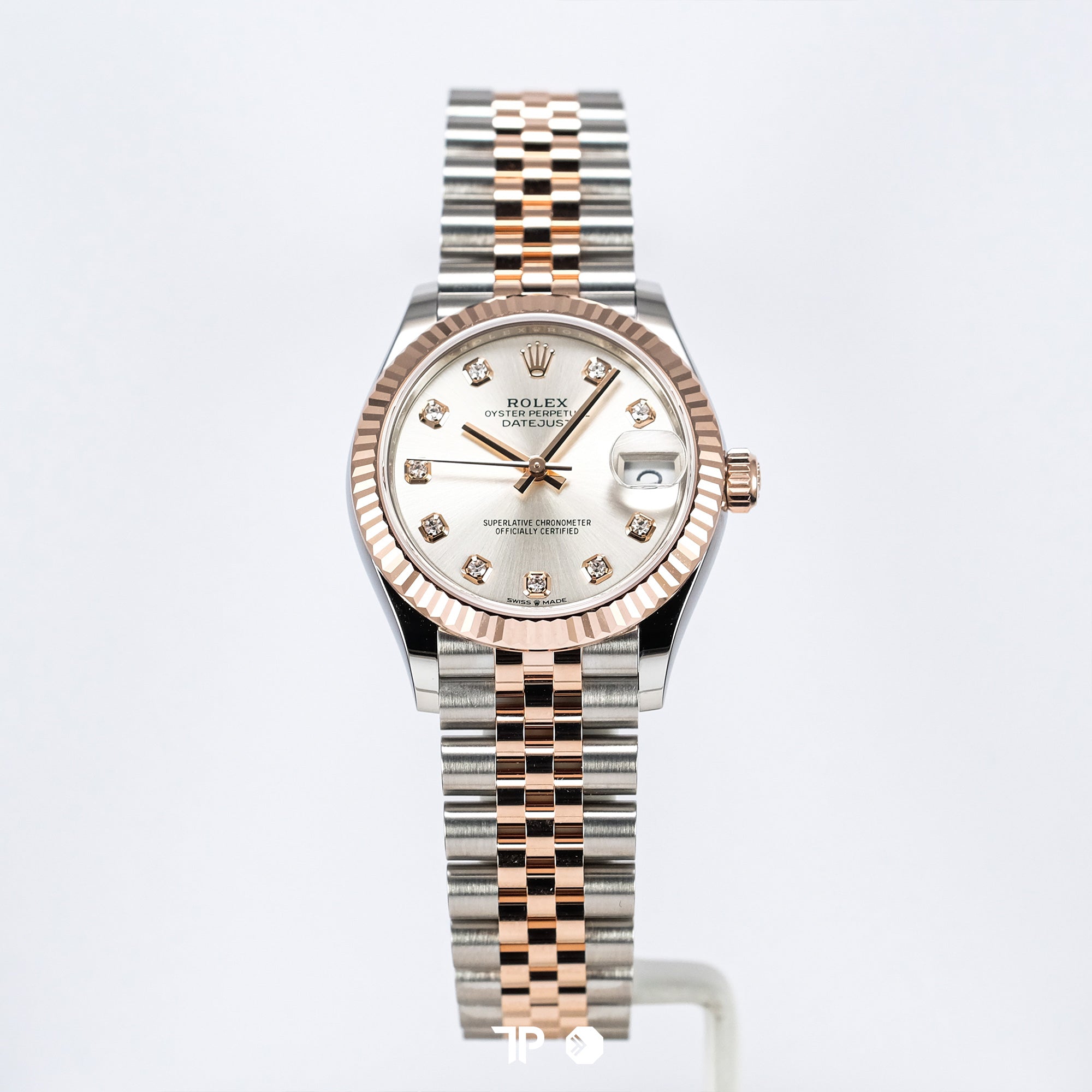 Datejust 31 Two Tone Rose Gold  Silver Dial Diamond Index Fluted Bezel Jubilee NEW (2025)