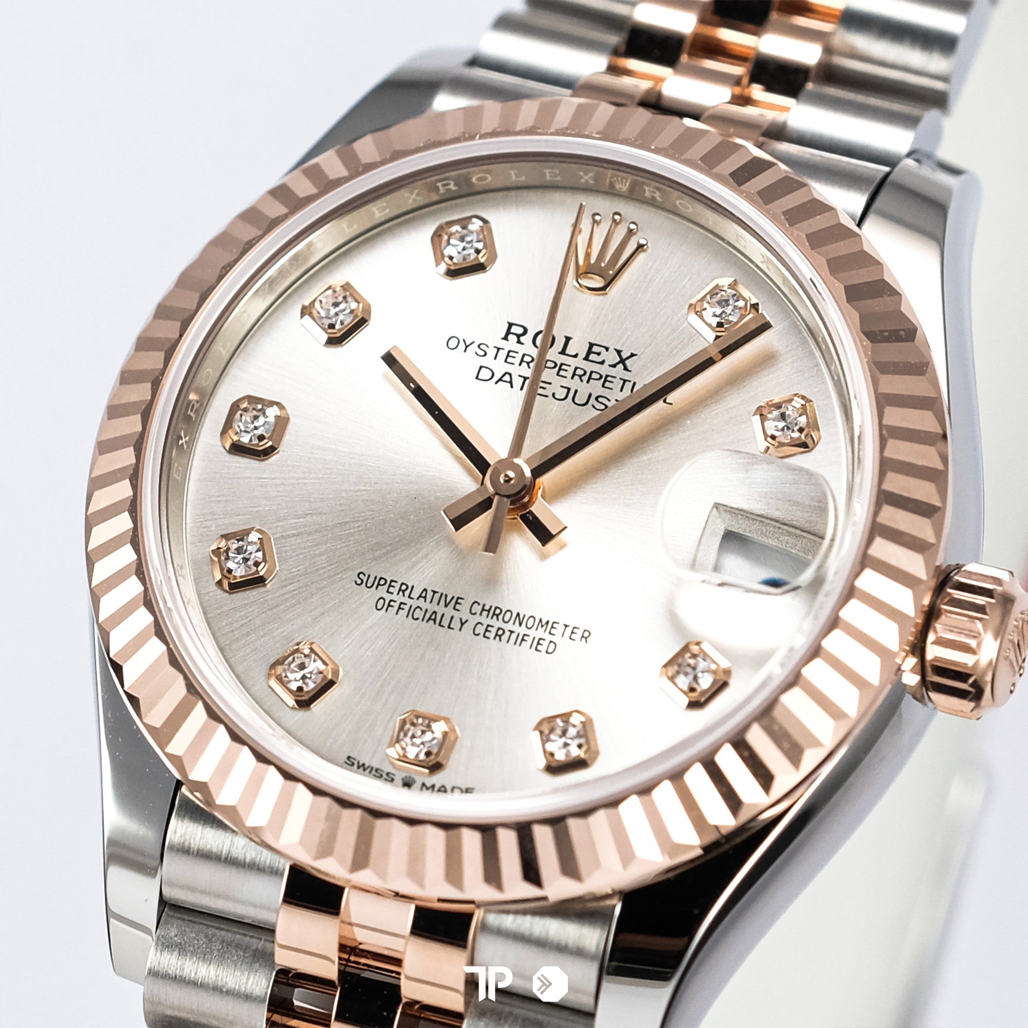 Datejust 31 Two Tone Rose Gold  Silver Dial Diamond Index Fluted Bezel Jubilee NEW (2025)