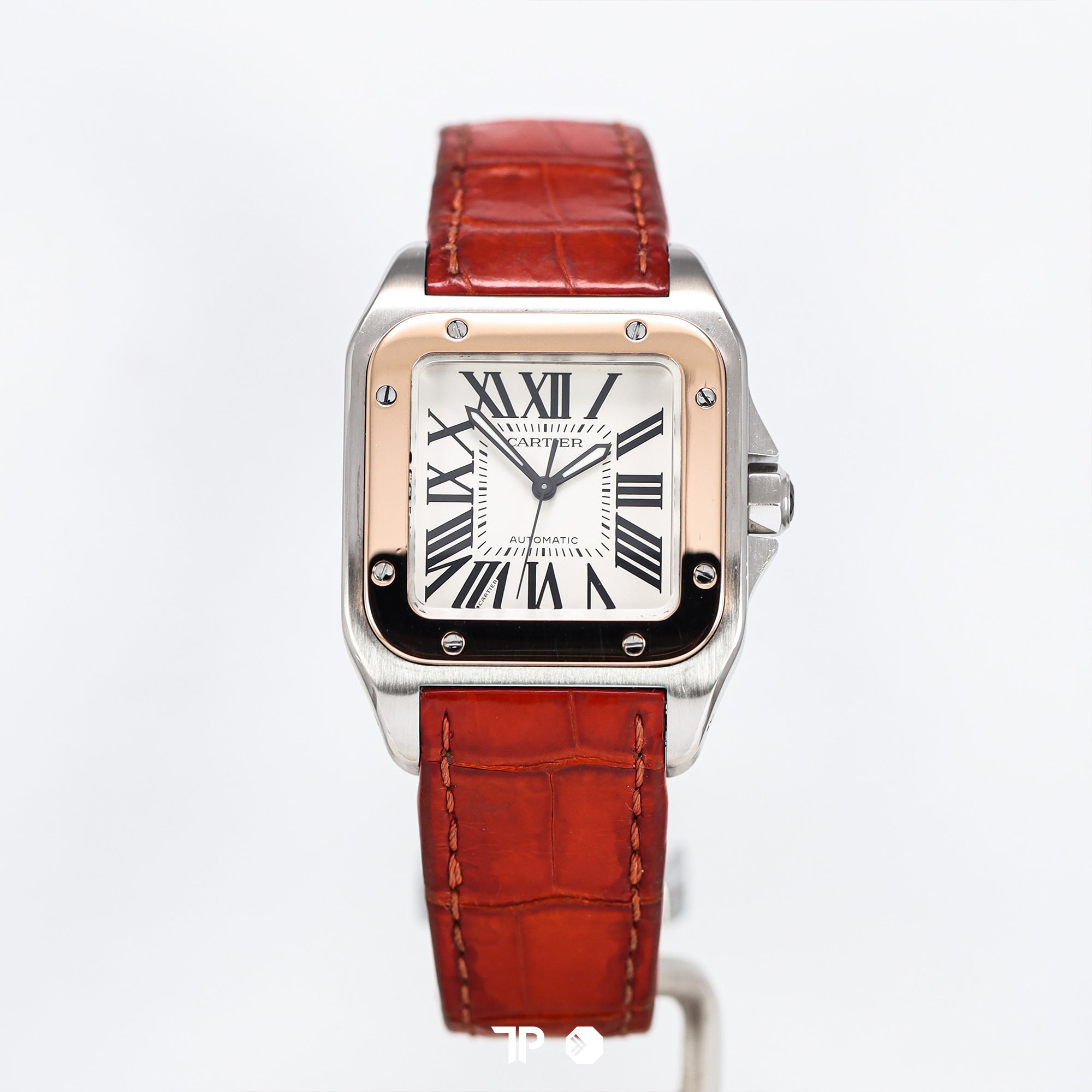 Santos 100 Twotone Rosegold Midsize Silver Dial