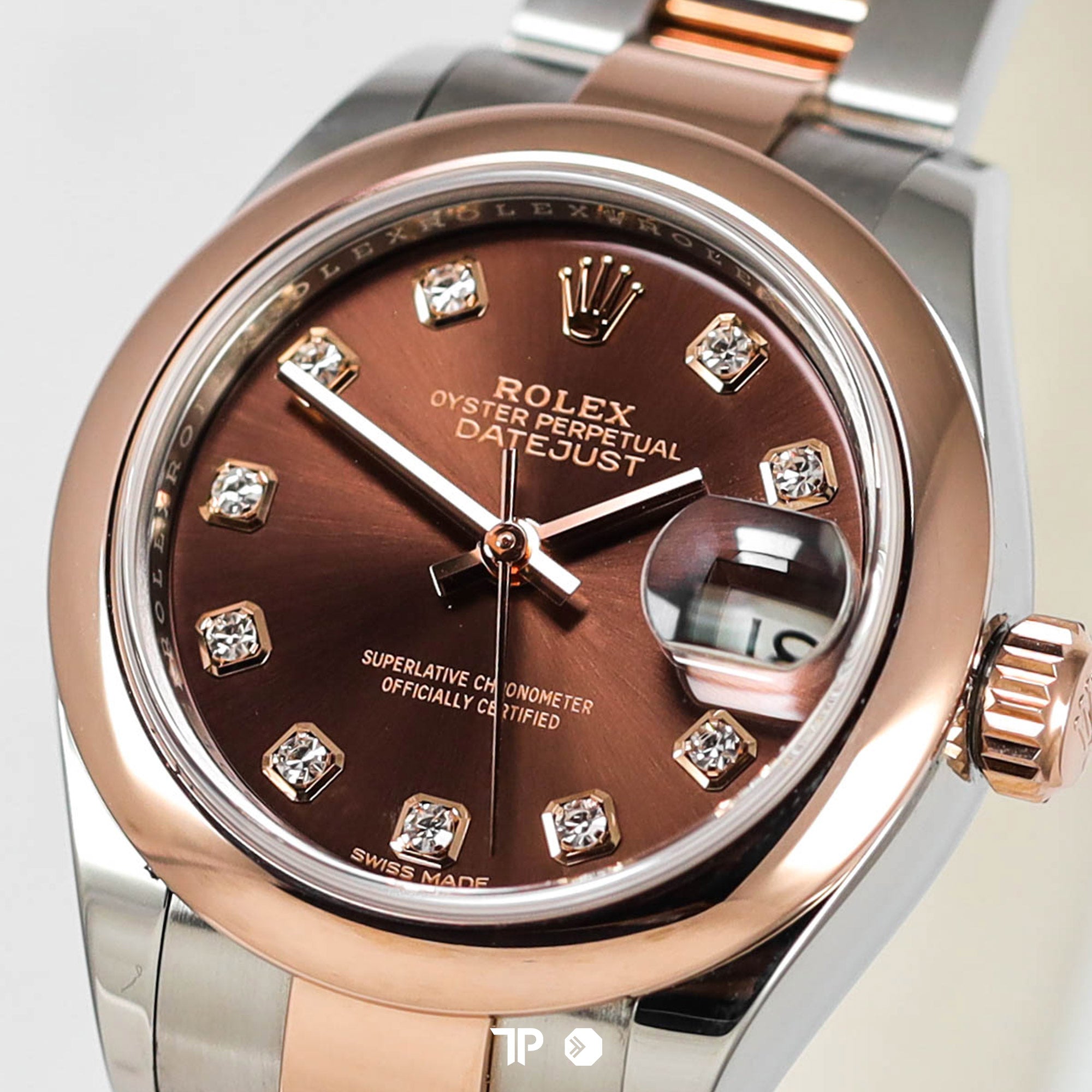 Datejust 28 Two Tone Rosegold Choco Diamond Dial Smooth Domed Bezel (2019)