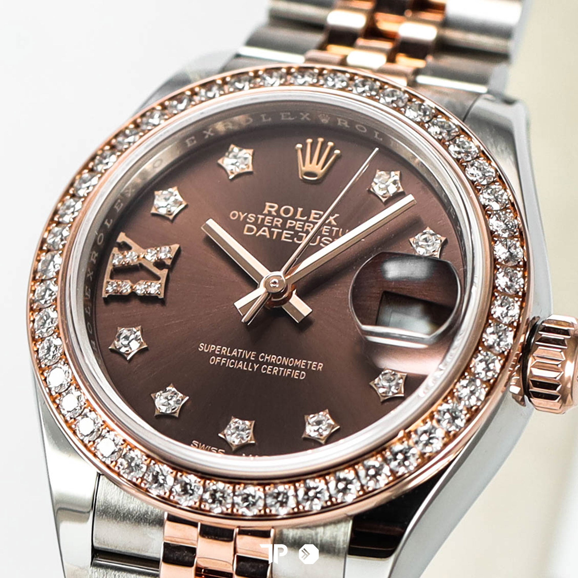 Datejust 28 Choco Diamond Star & Bezel Two Tone Rose Gold