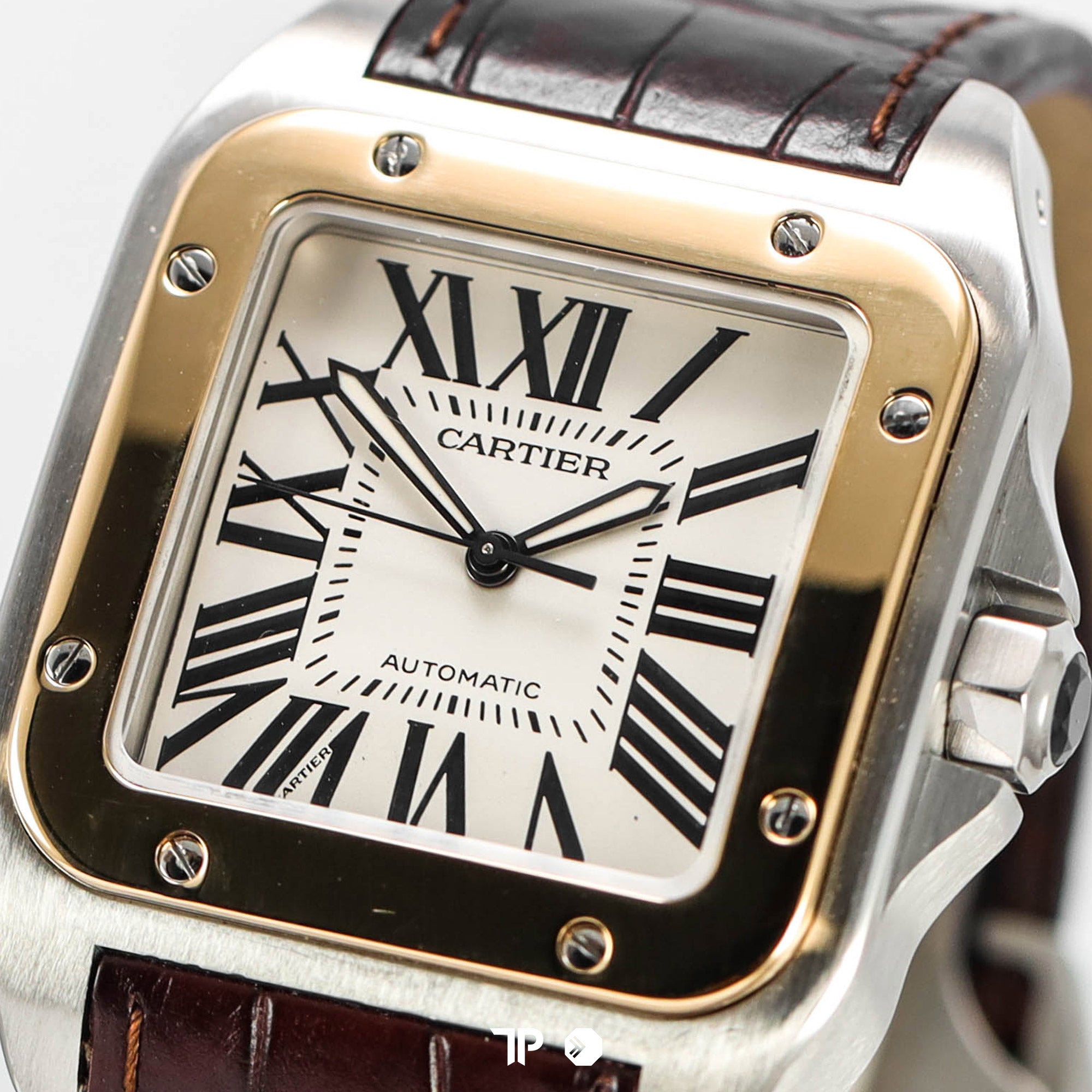 Santos 100 Two Tone Leather Automatic 38x51mm