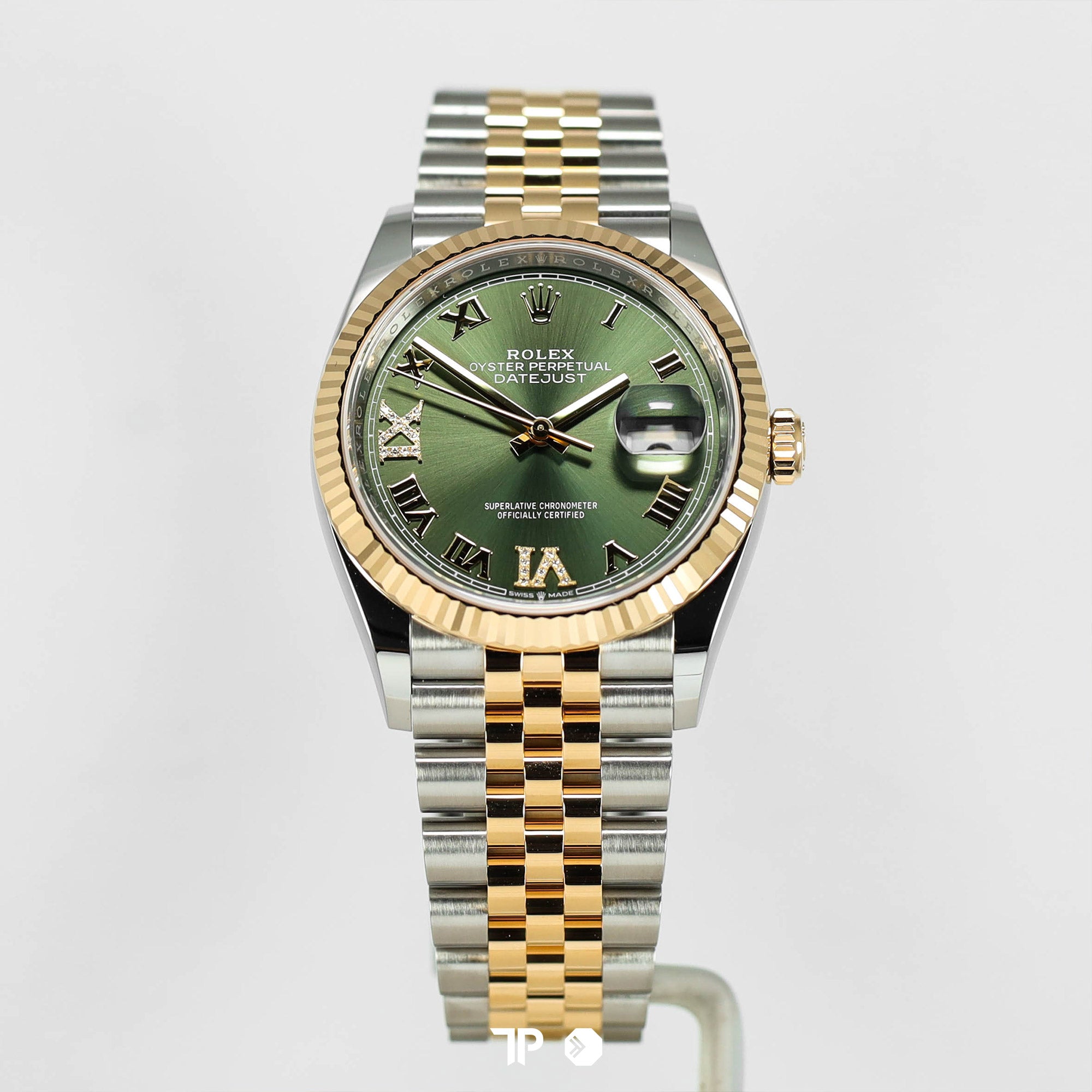 Datejust 36 Twotone Yellow Gold Green Diamond on VI & IX Roman Dial NEW (2025)