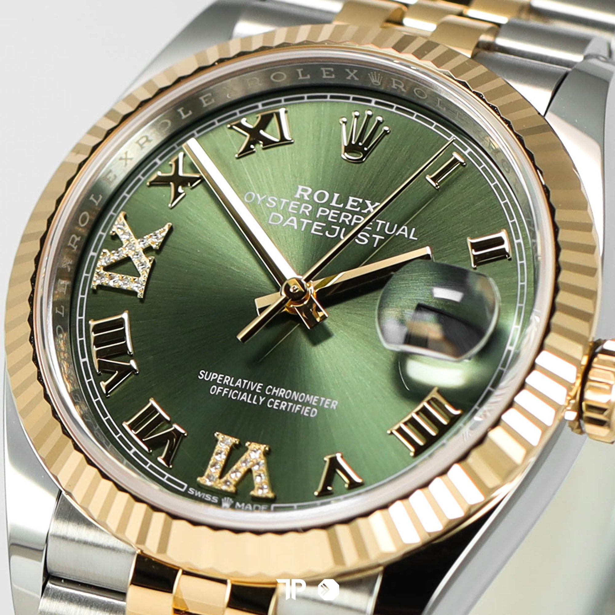 Datejust 36 Twotone Yellow Gold Green Diamond on VI & IX Roman Dial NEW (2025)