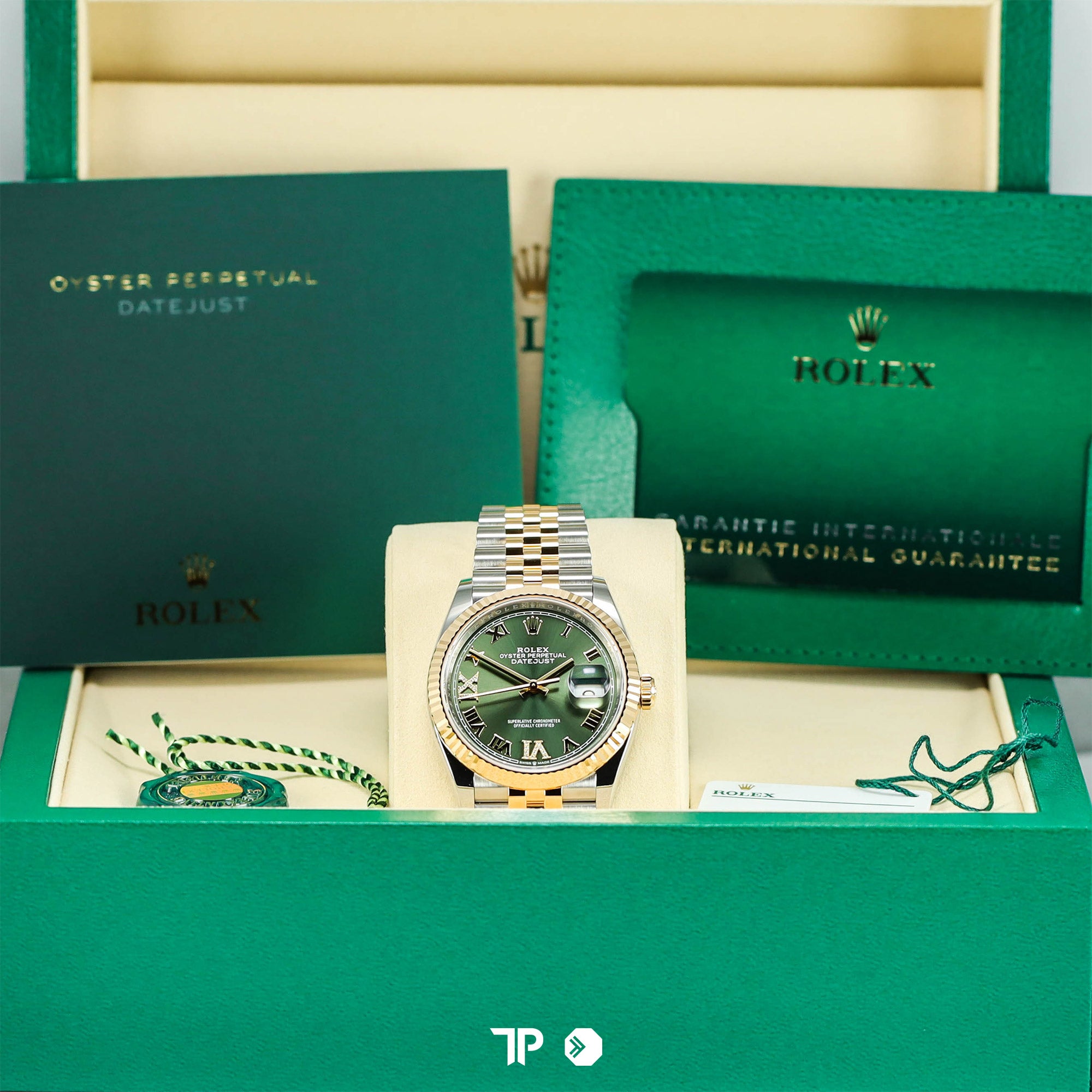 Datejust 36 Twotone Yellow Gold Green Diamond on VI & IX Roman Dial NEW (2025)