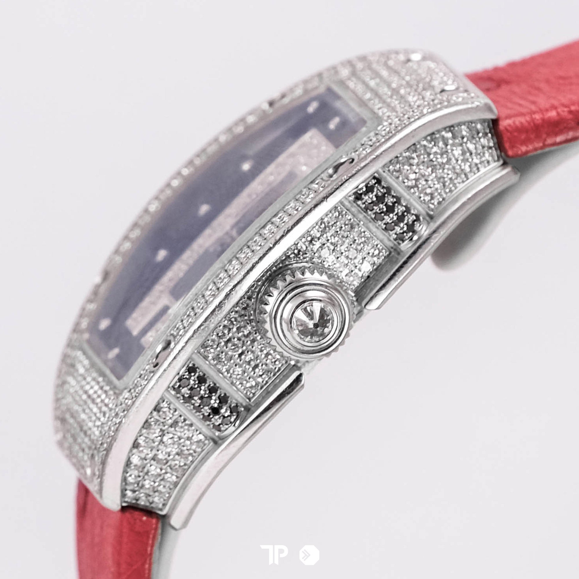RM007 White Gold Diamond Black Dial Red Leather