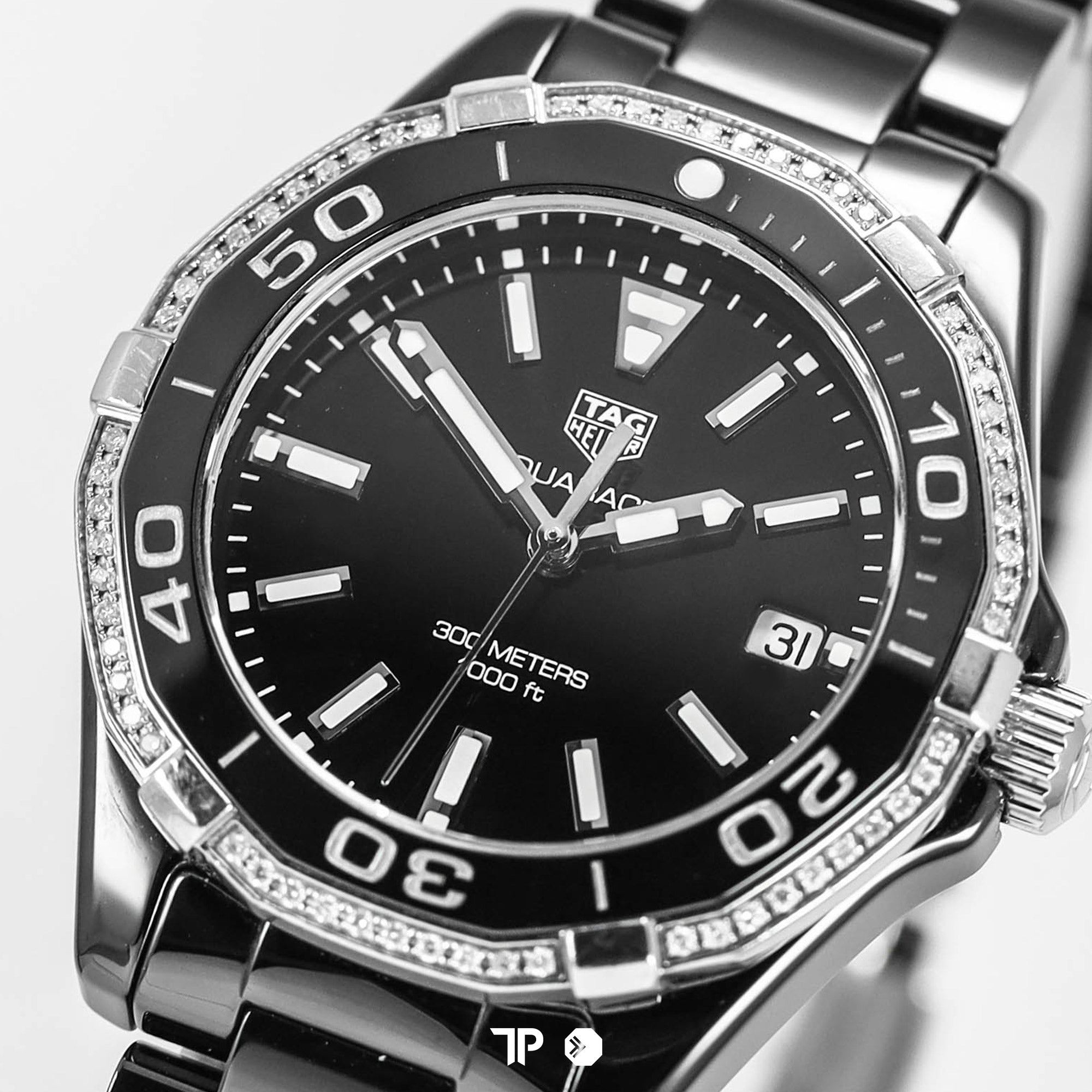 Aquaracer Quartz Lady Diamond Bezel Ceramic Black Dial 35mm (2019)
