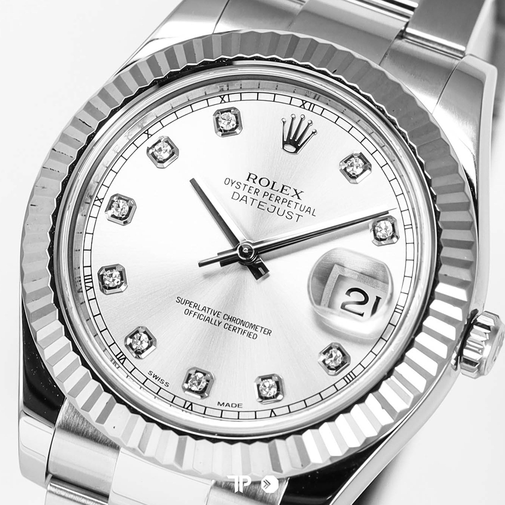 Datejust 41 Silver Dial White Gold Fluted Bezel Diamond Index (2017)