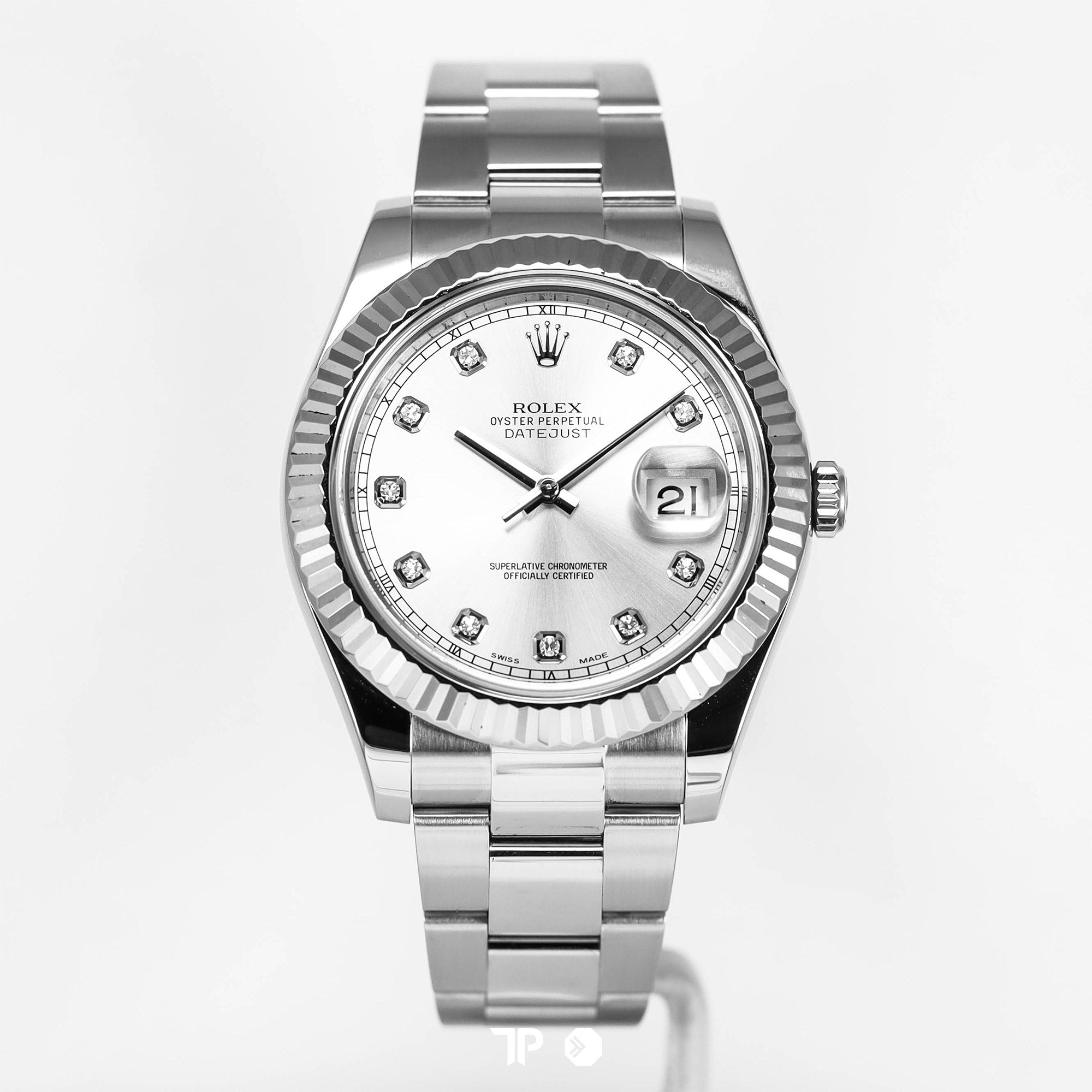 Datejust 41 Silver Dial White Gold Fluted Bezel Diamond Index (2017)