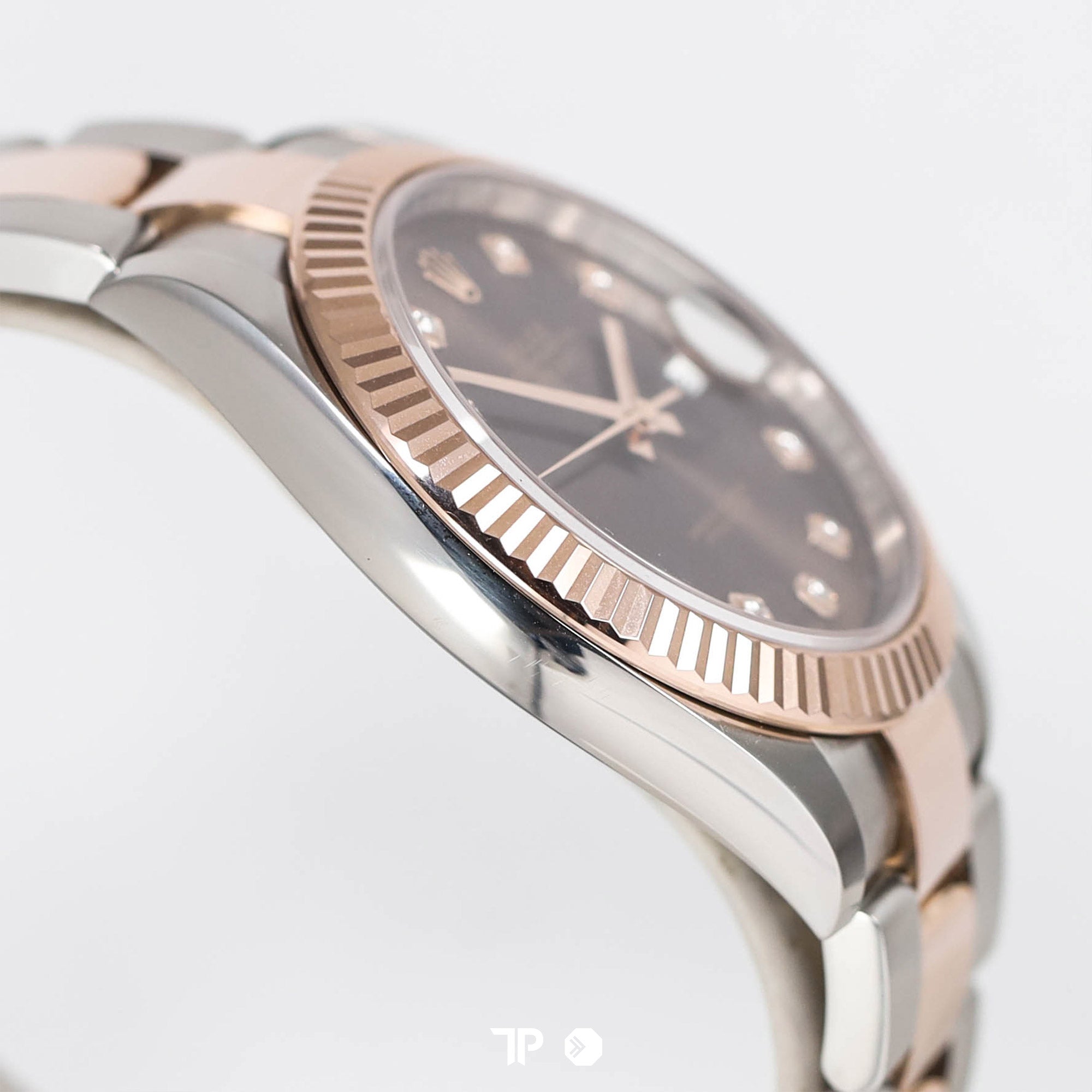 Datejust 41 Choco Dial Two Tone Rose Gold Fluted Bezel Diamond Index (2018)