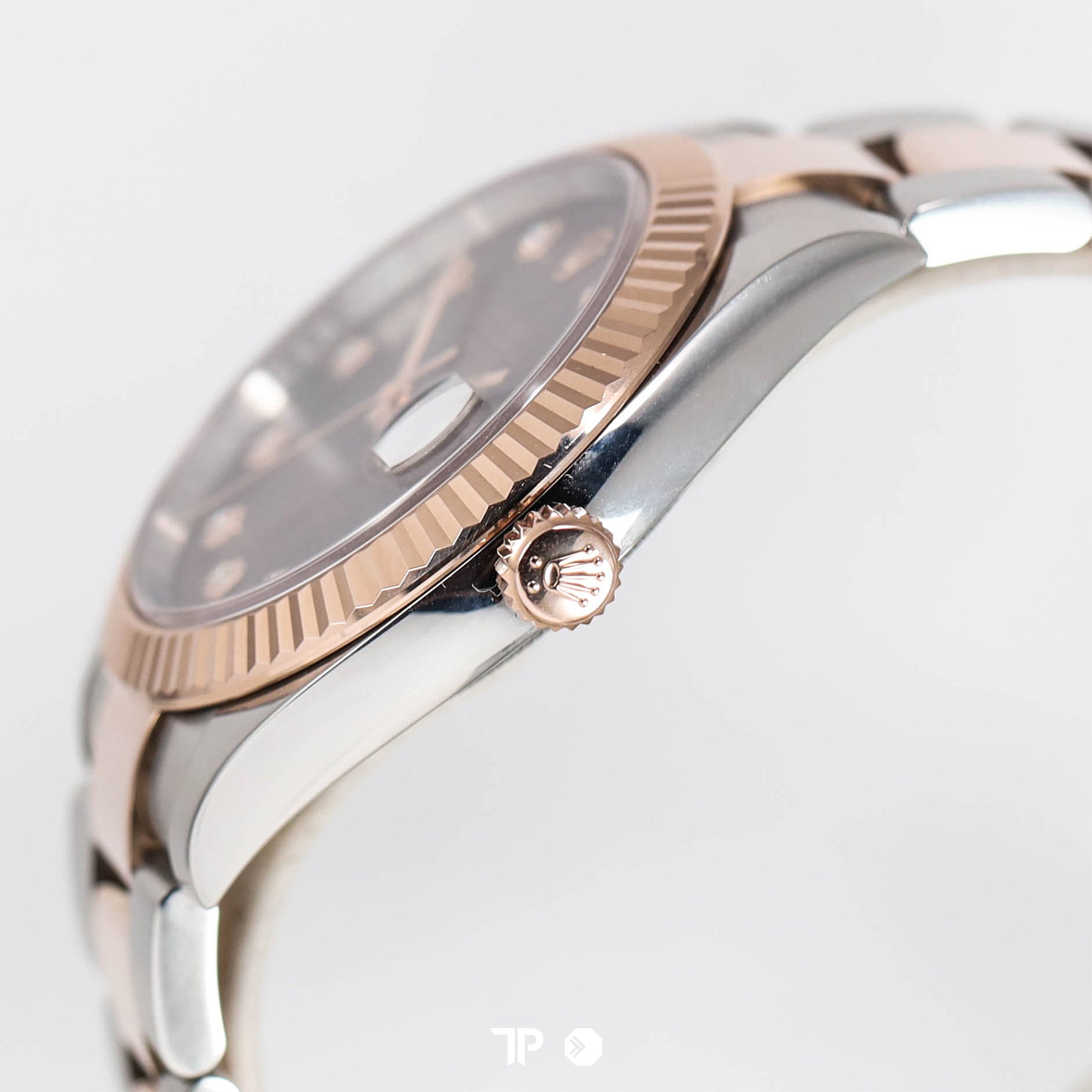 Datejust 41 Choco Dial Two Tone Rose Gold Fluted Bezel Diamond Index (2018)