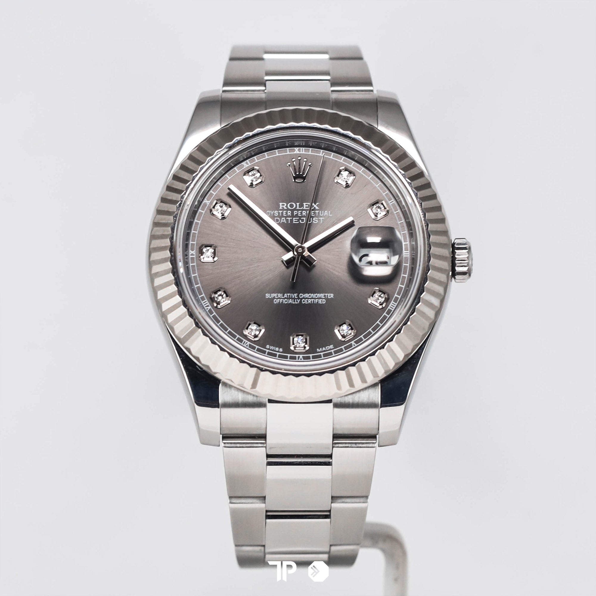 Datejust 41 Rhodium Dial Fluted White Gold Bezel Diamond Index (2016)