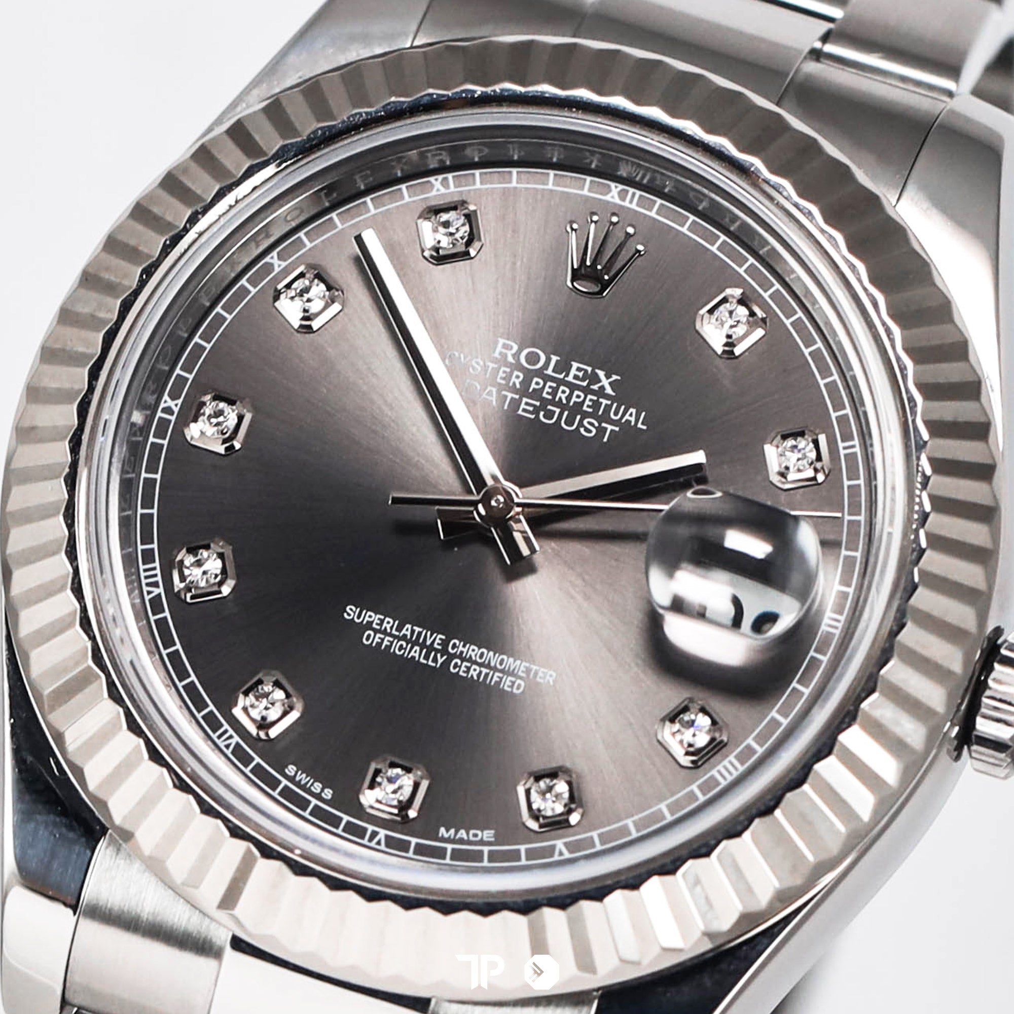 Datejust 41 Rhodium Dial Fluted White Gold Bezel Diamond Index (2016)