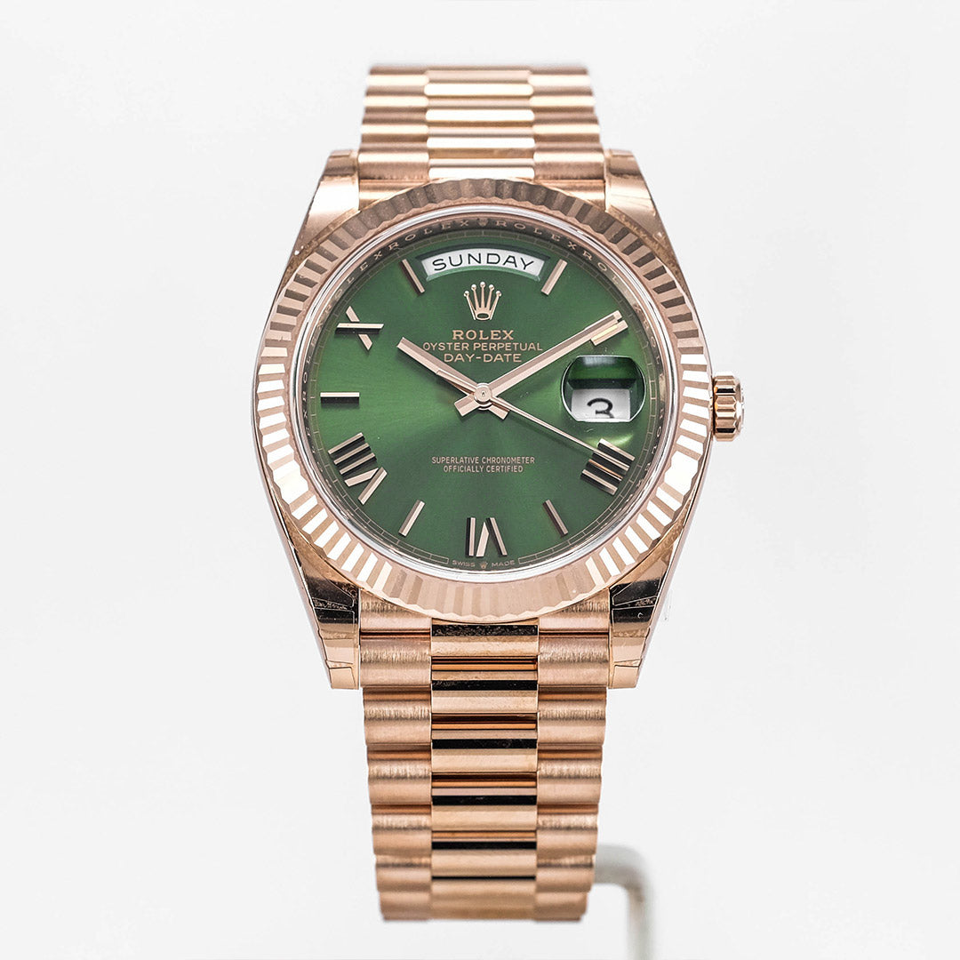 Day-Date Rose Gold Olive Green Dial President Bracelet 40mm (2022)