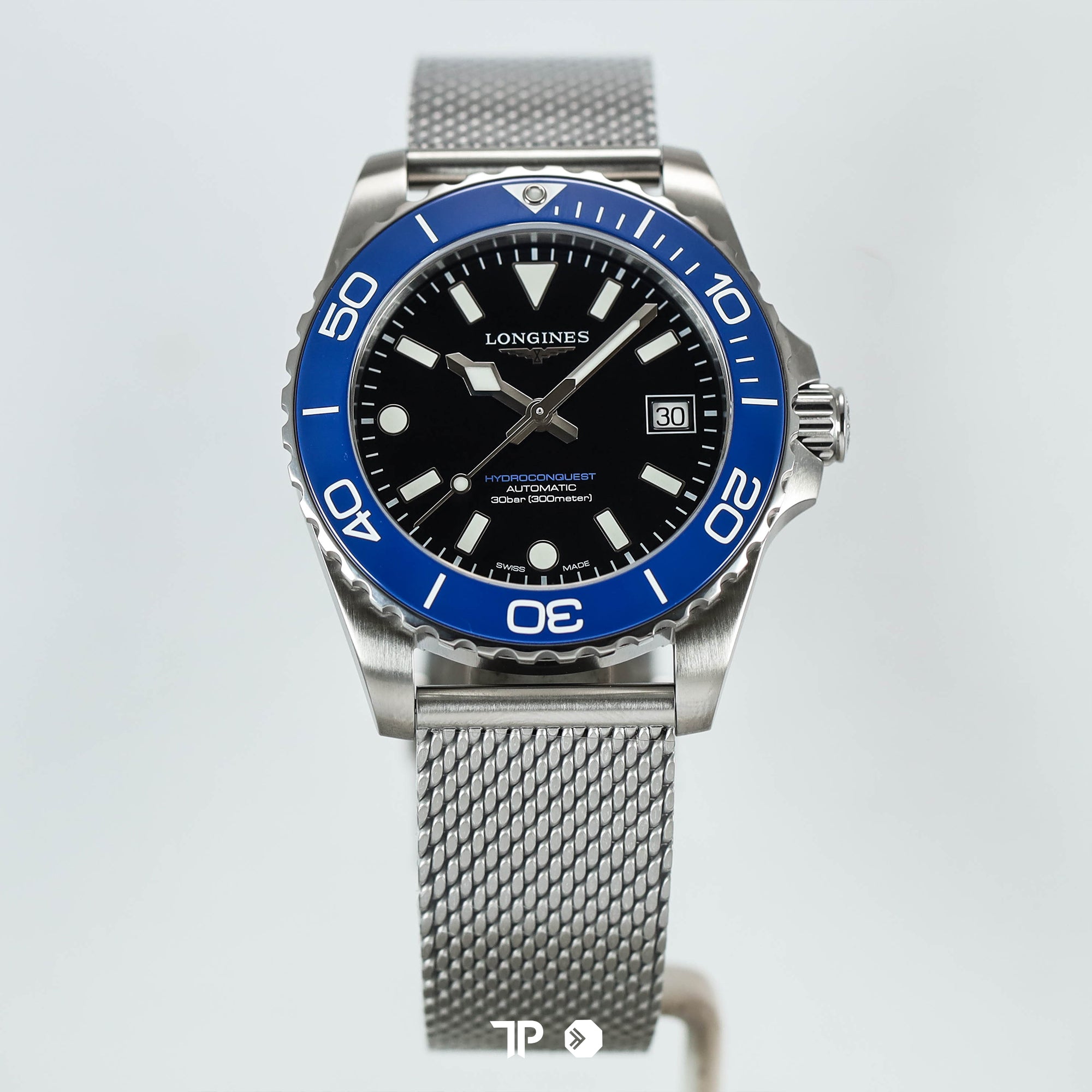 HydroConquest Blue Bezel Black Dial Mesh Bracelet 39mm NEW(2026)