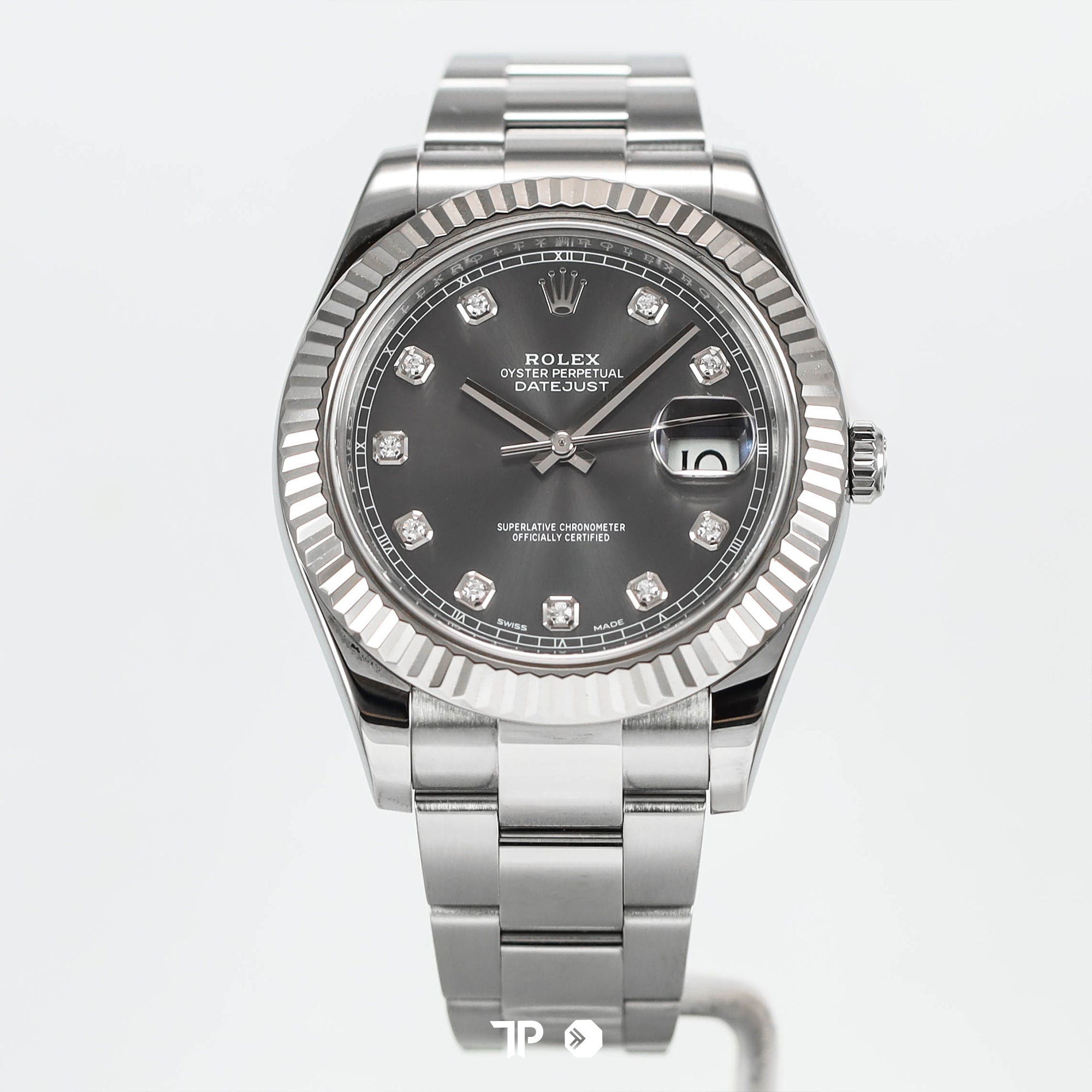 Datejust 41 Rhodium Dial Fluted White Gold Bezel Diamond Index (2016)