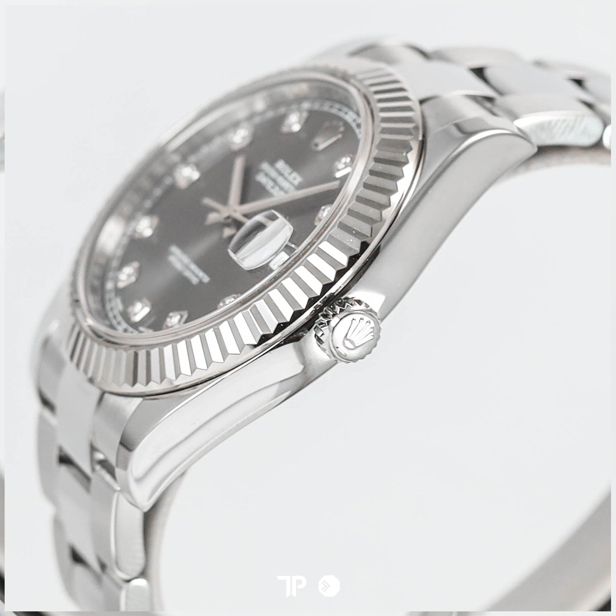 Datejust 41 Rhodium Dial Fluted White Gold Bezel Diamond Index (2016)
